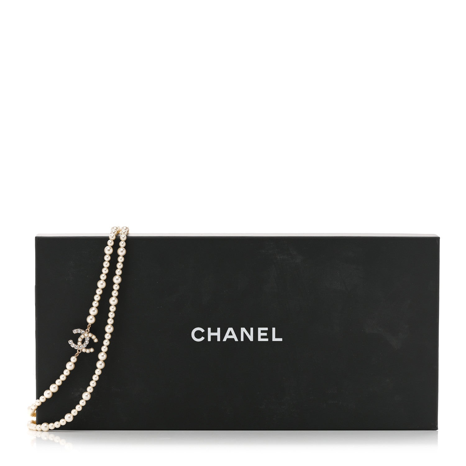 Pearl Baguette Crystal CC Long Necklace Gold