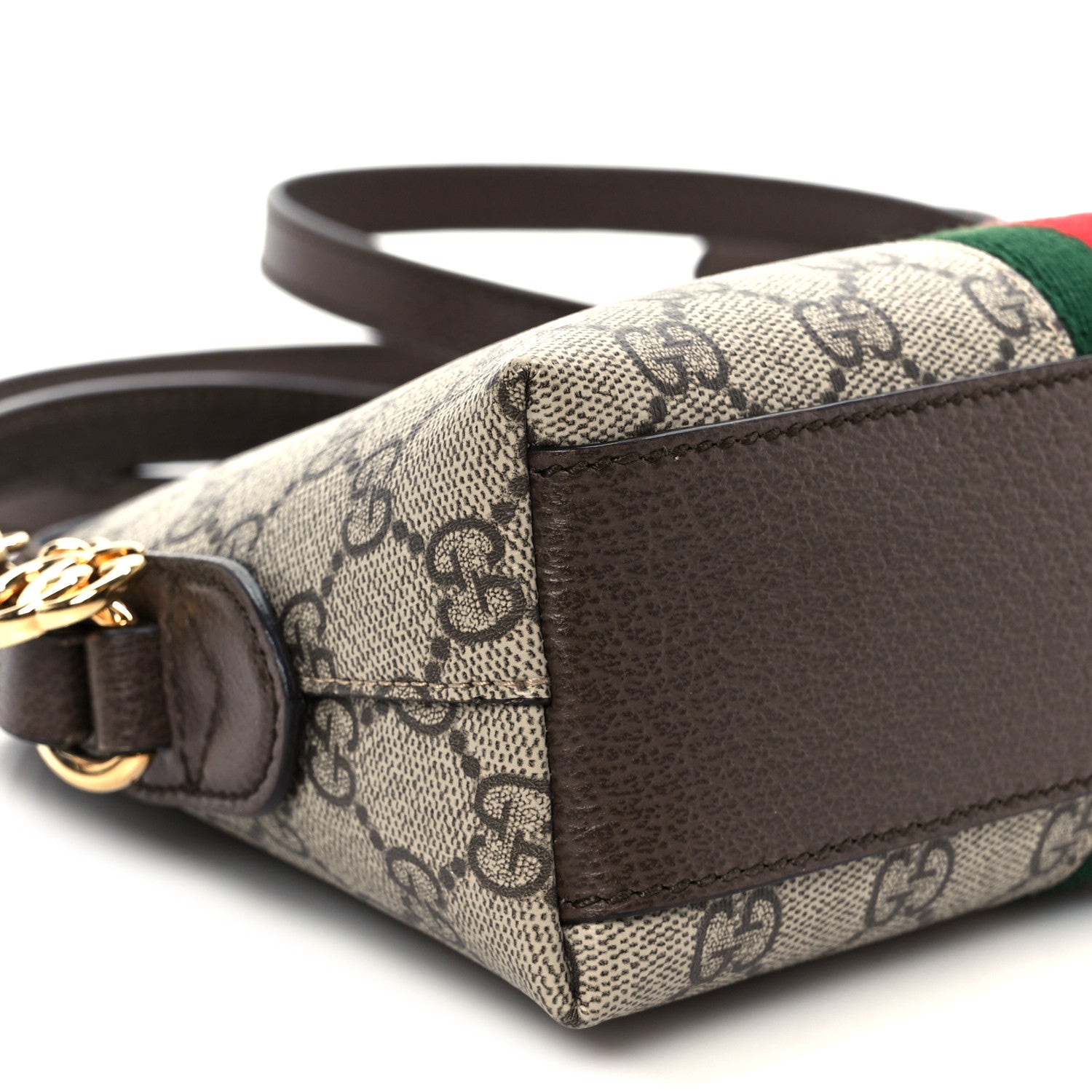 GG Supreme Monogram Textured Dollar Calfskin Web Small Ophidia Dome Shoulder Bag Beige Ebony New Acero
