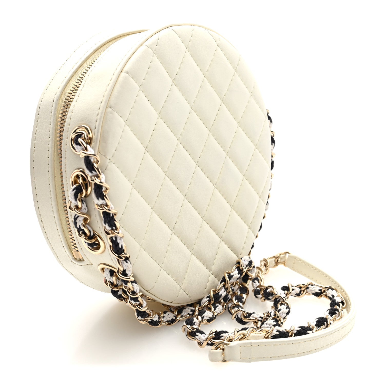 Lambskin Coco Lifesaver Round Bag Black White