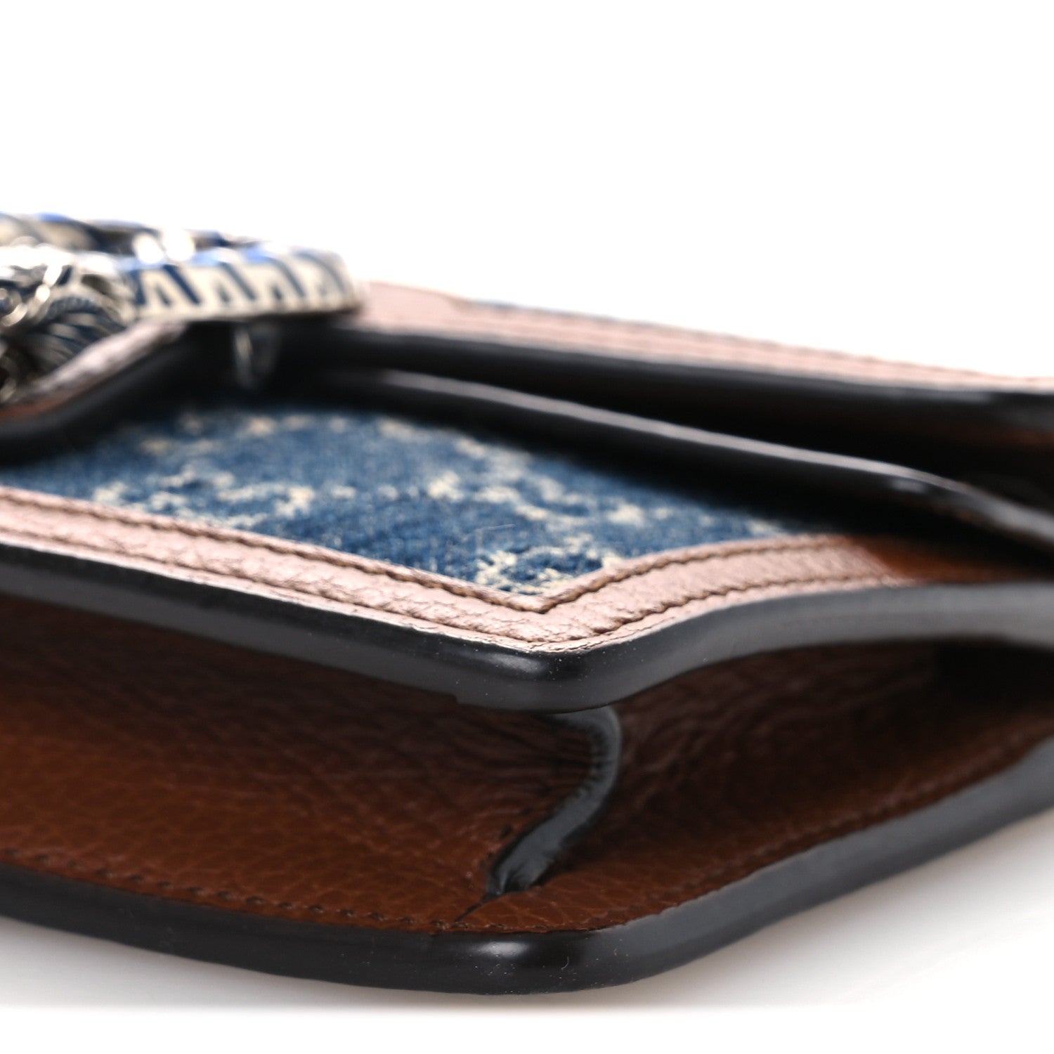 New Denim GG Monogram Dollar Calfskin Enamel Super Mini Dionysus Shoulder Bag Blue Tea Cuir Epilog Electric Blue