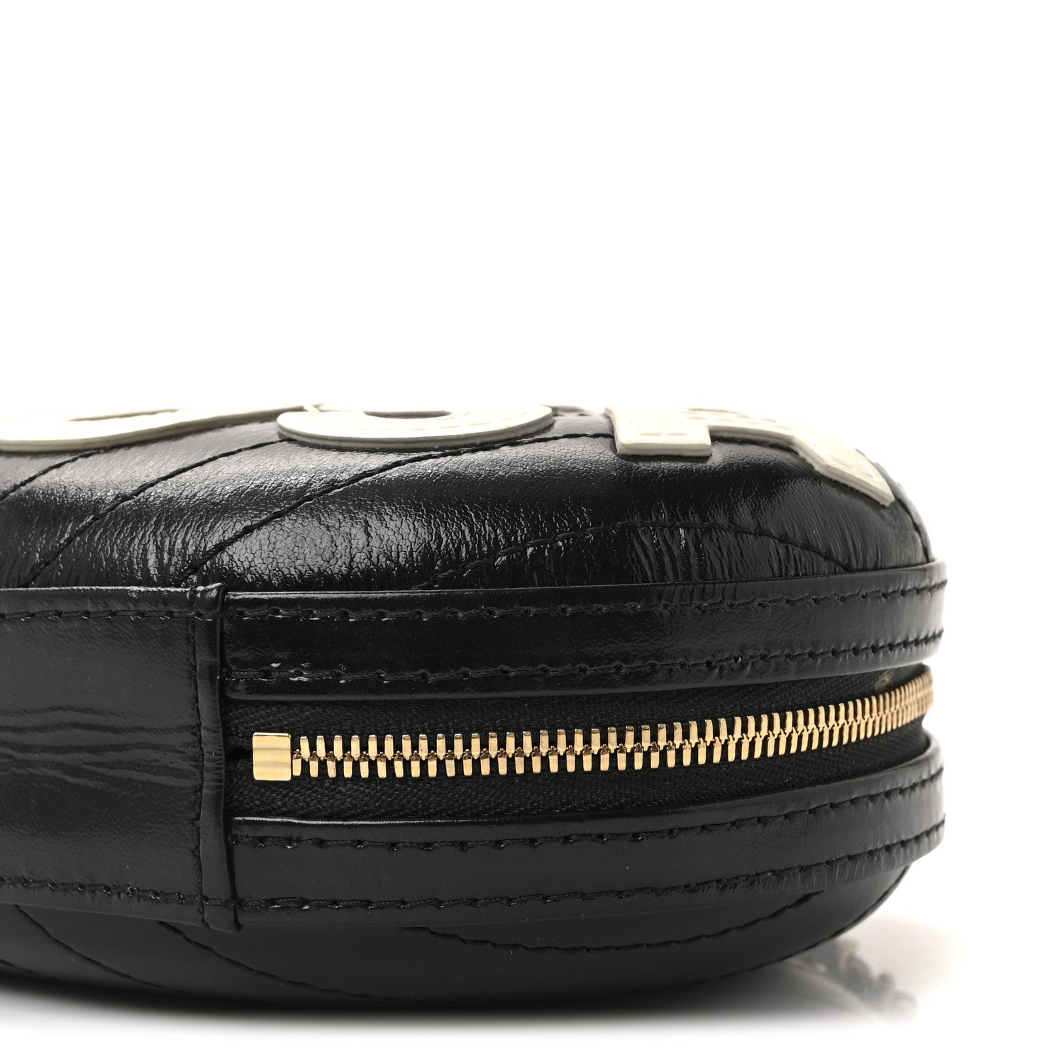 Lambskin Embroidered Chevron Quilted La Pausa Tassel Clutch Black