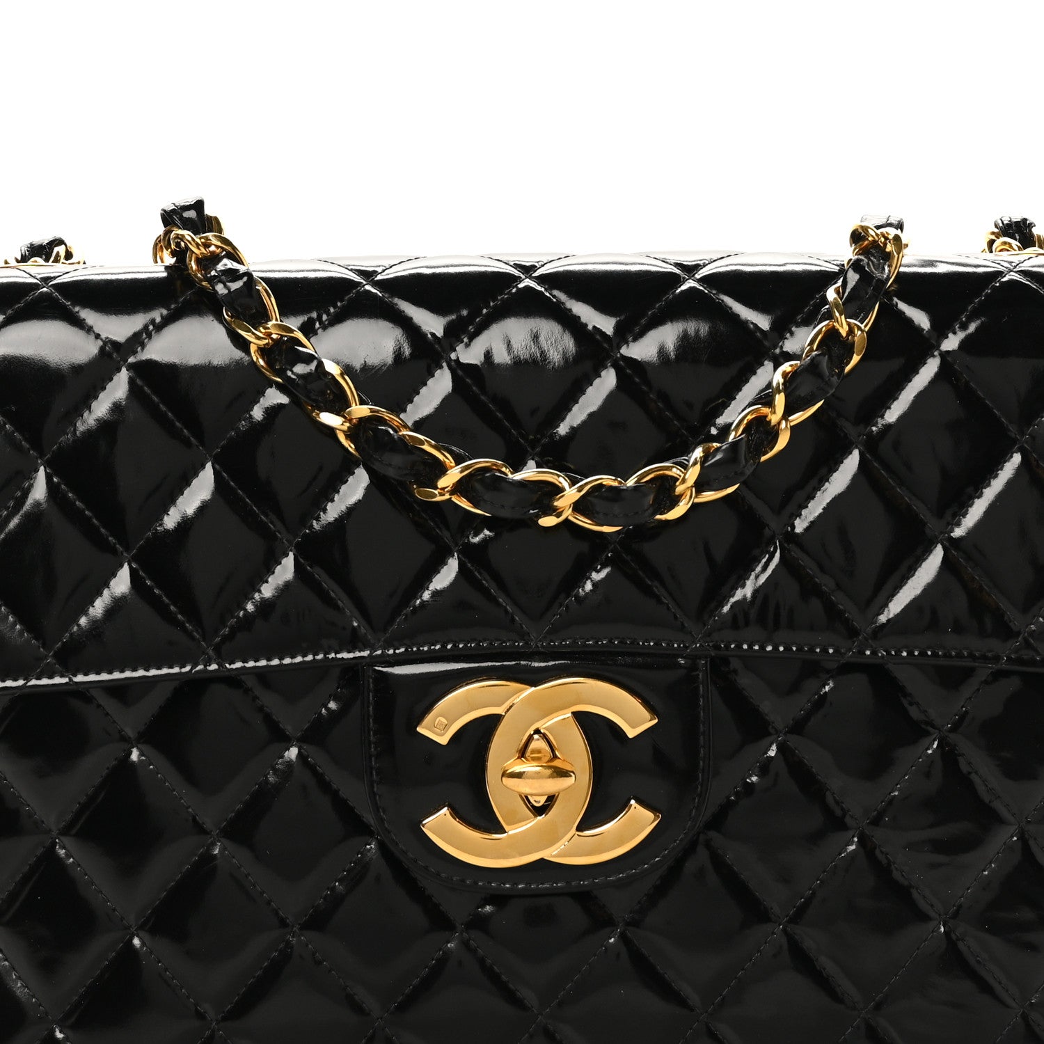 Patent Quilted XL Jumbo Single Flap Black