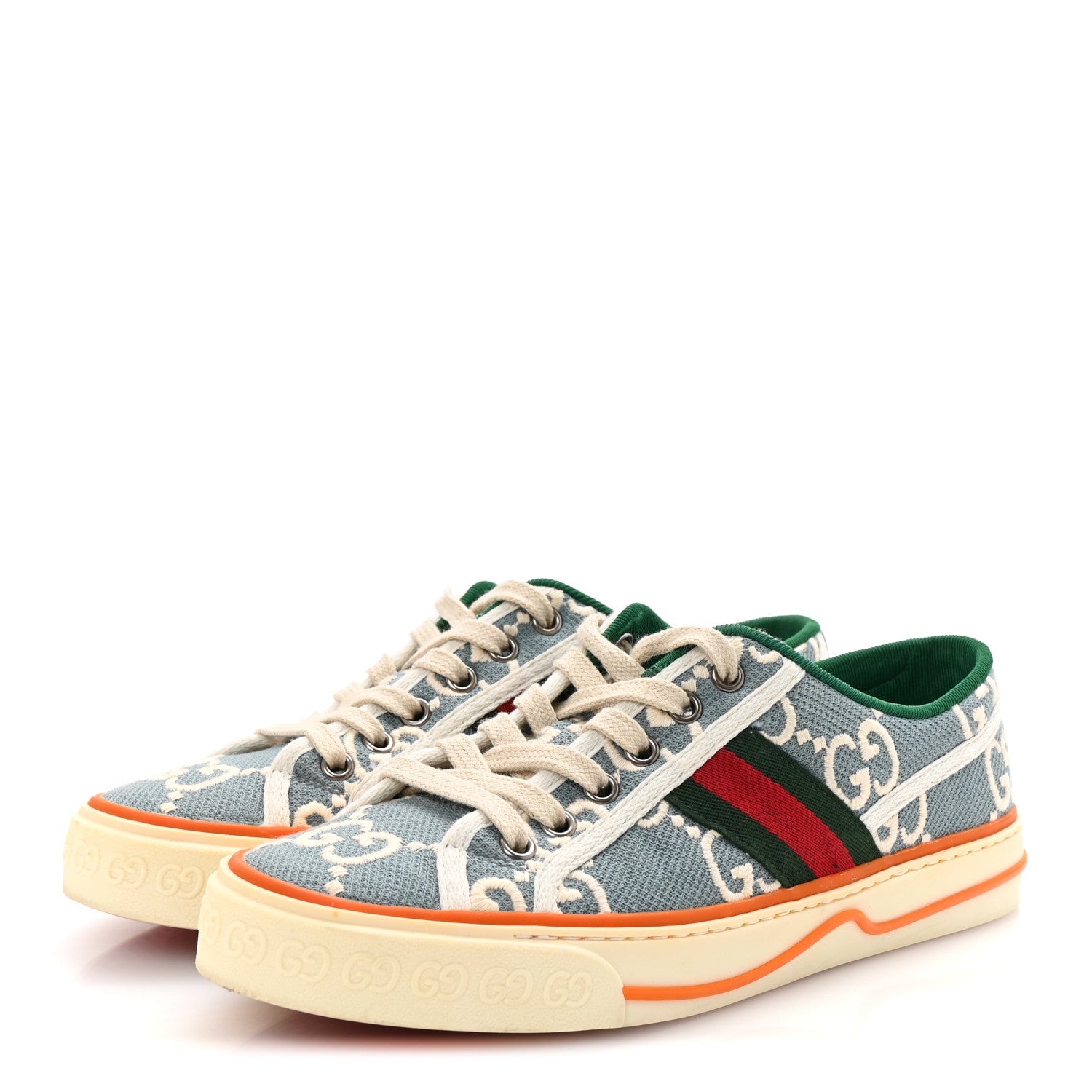 Cotton GG Monogram Web Womens 1977 Tennis Sneakers 37 Philod Ivory Mystic White