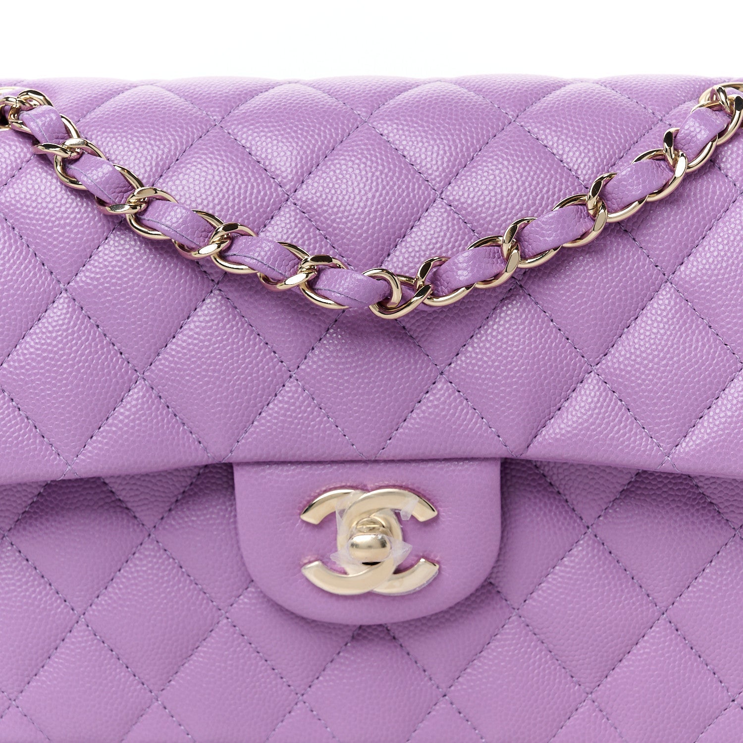 Caviar Quilted Small Double Flap Purple