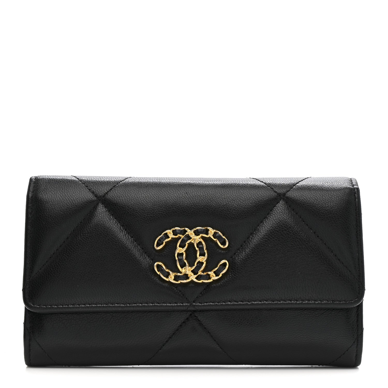 Lambskin Quilted Chanel 19 Flap Wallet Black