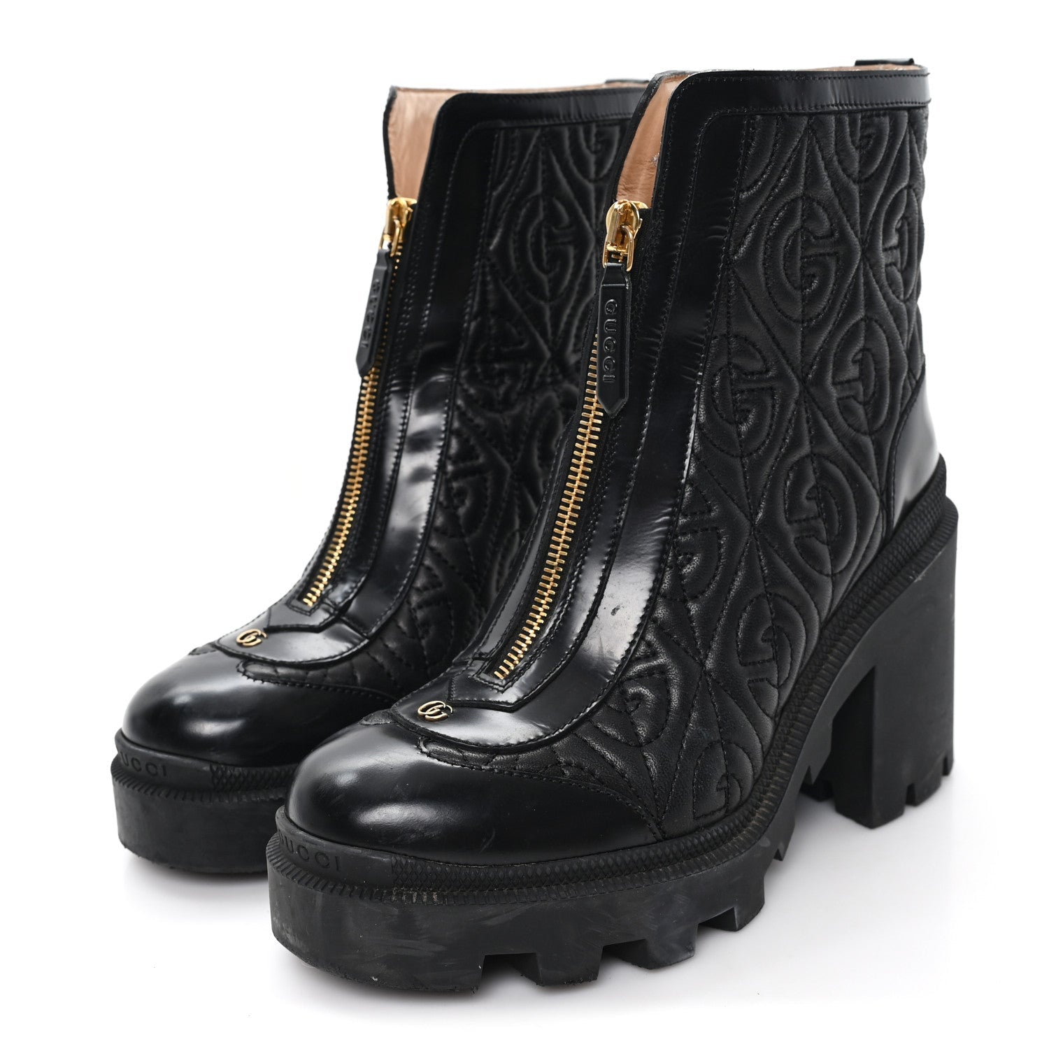 Calfskin Nappa Rhombus Quilted Trip Ankle Boots 36 Black