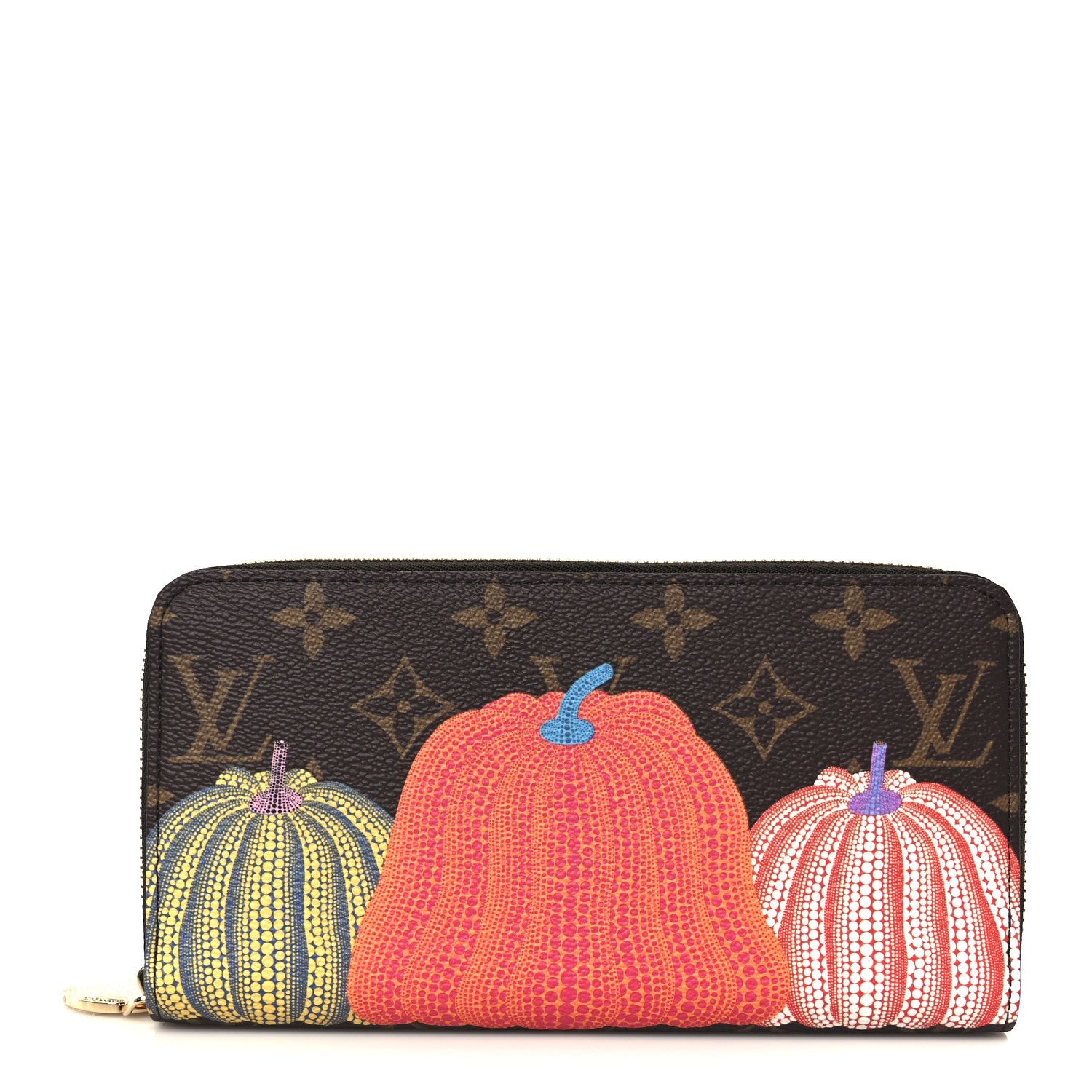 LV X YK Monogram Kusama Pumpkin Zippy Wallet