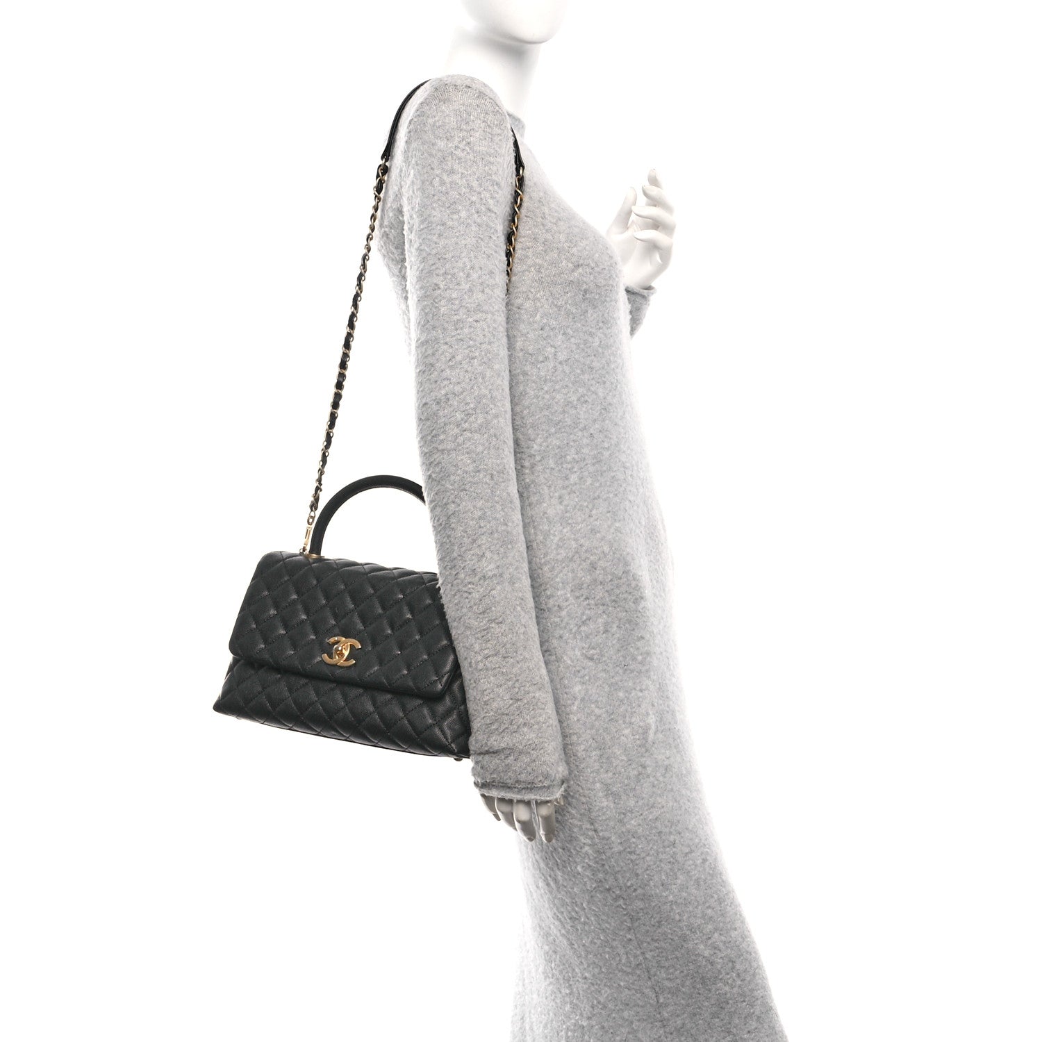 Caviar Quilted Small Coco Handle Flap Black