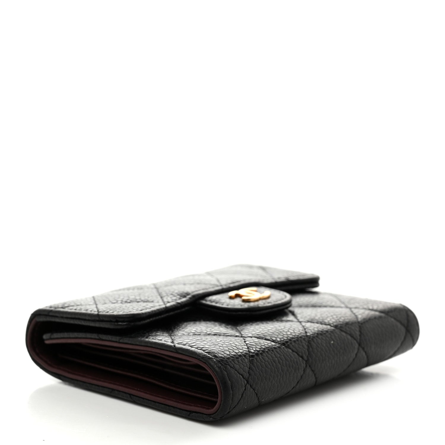 Caviar Quilted Compact Flap Wallet Black