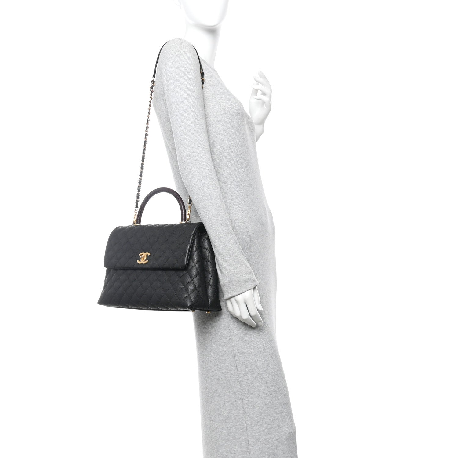 Caviar Lizard Quilted Medium Coco Handle Flap Black