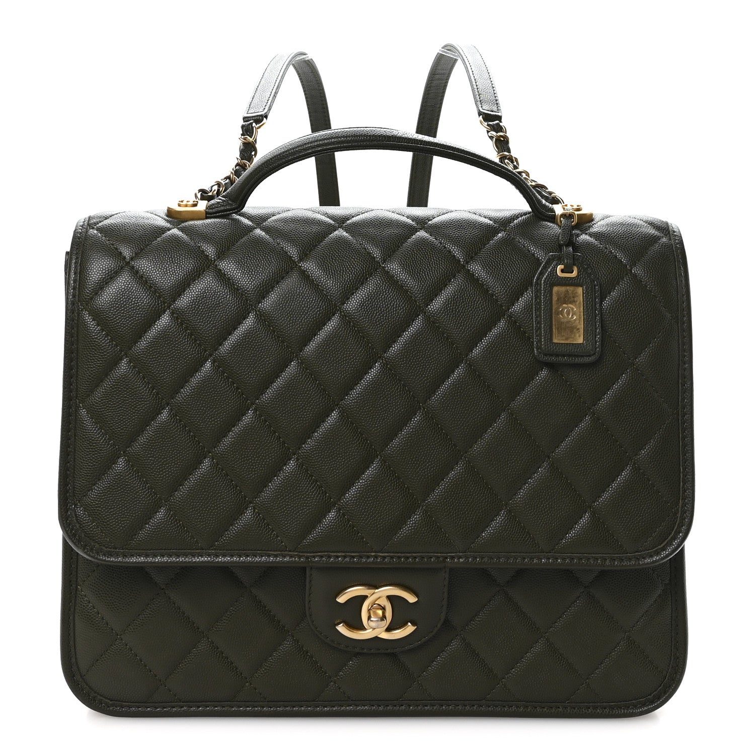 Caviar Quilted School Memory Backpack Dark Green