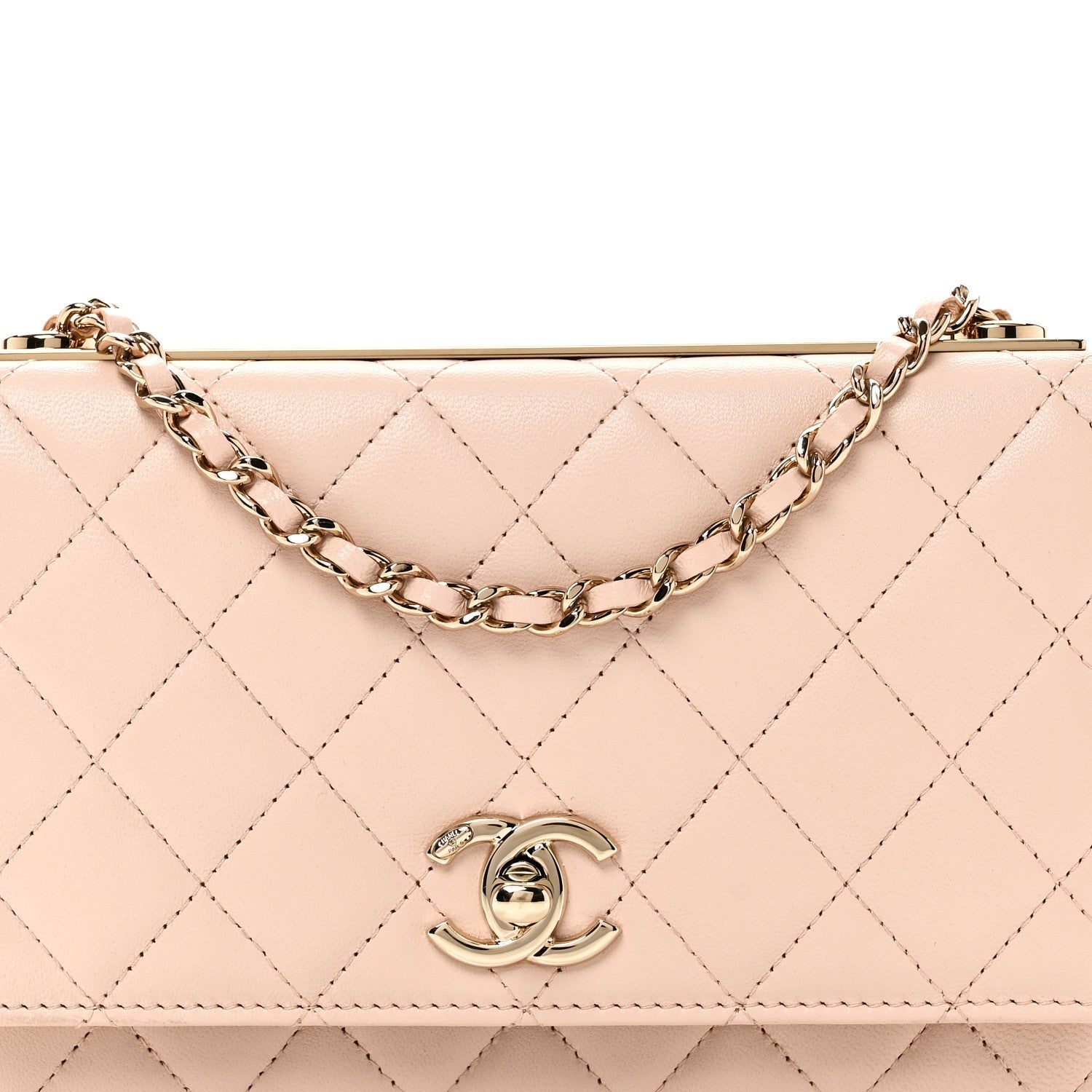 Lambskin Quilted Trendy CC Wallet On Chain WOC Light Beige