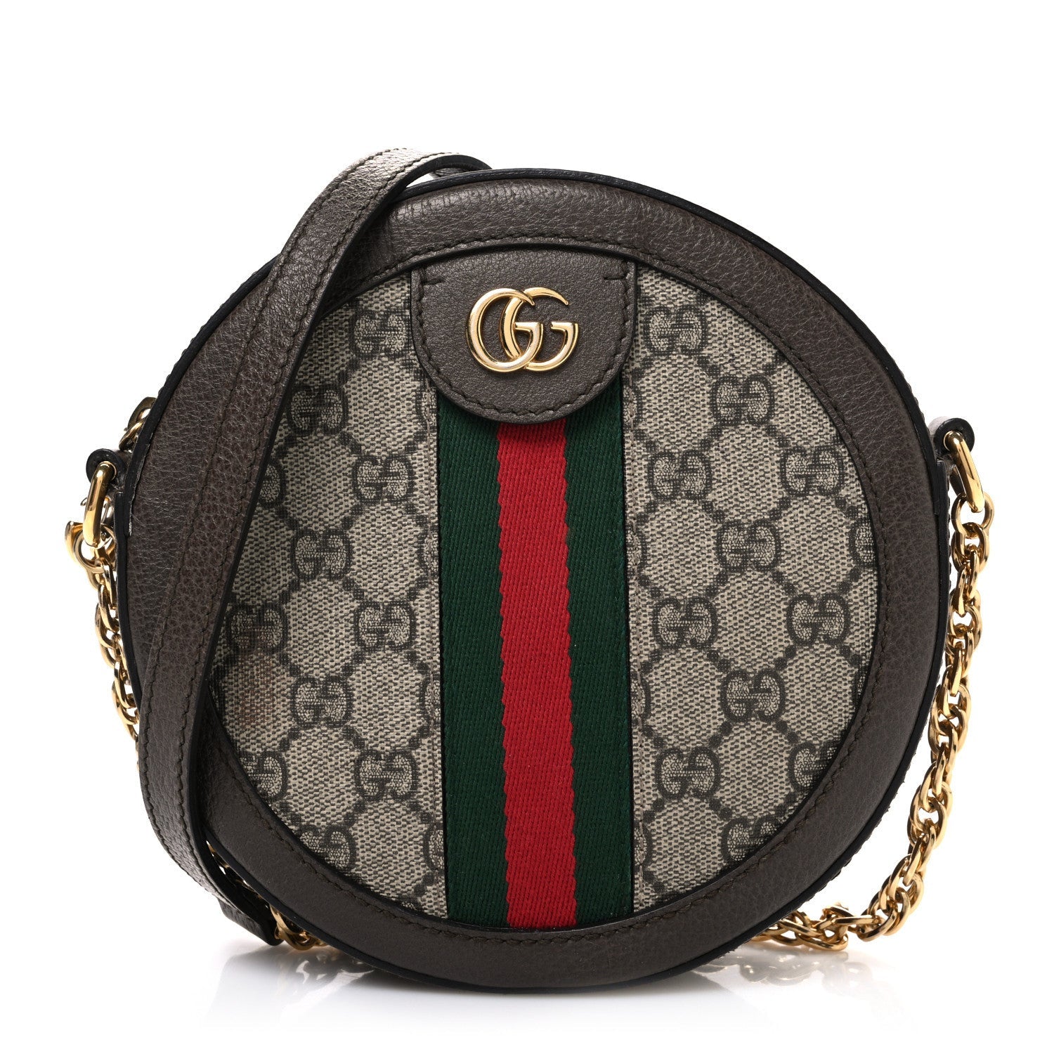 GG Supreme Monogram Web Mini Ophidia Round Shoulder Bag Brown