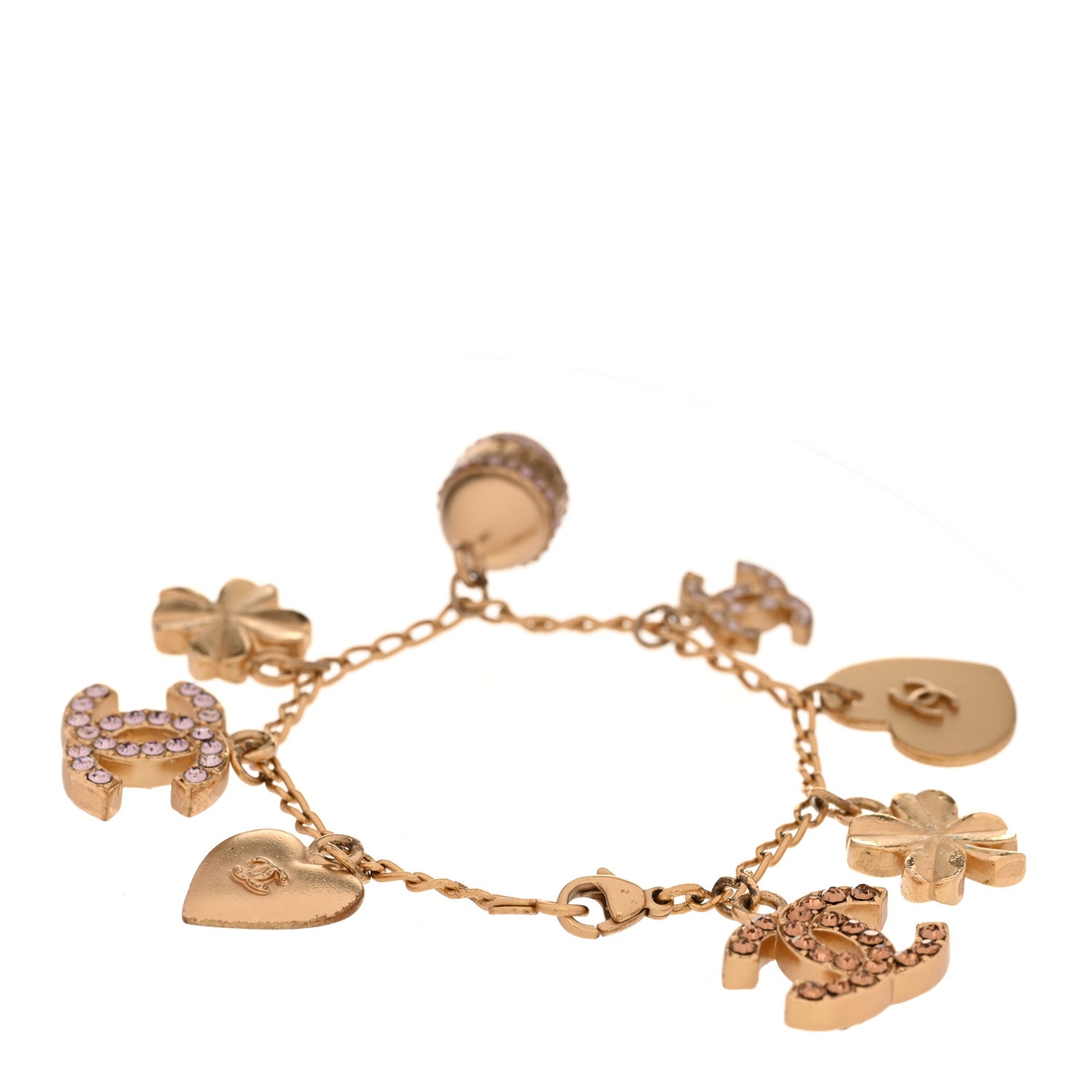Metal Crystal Lucky Charms Bracelet Gold Pink