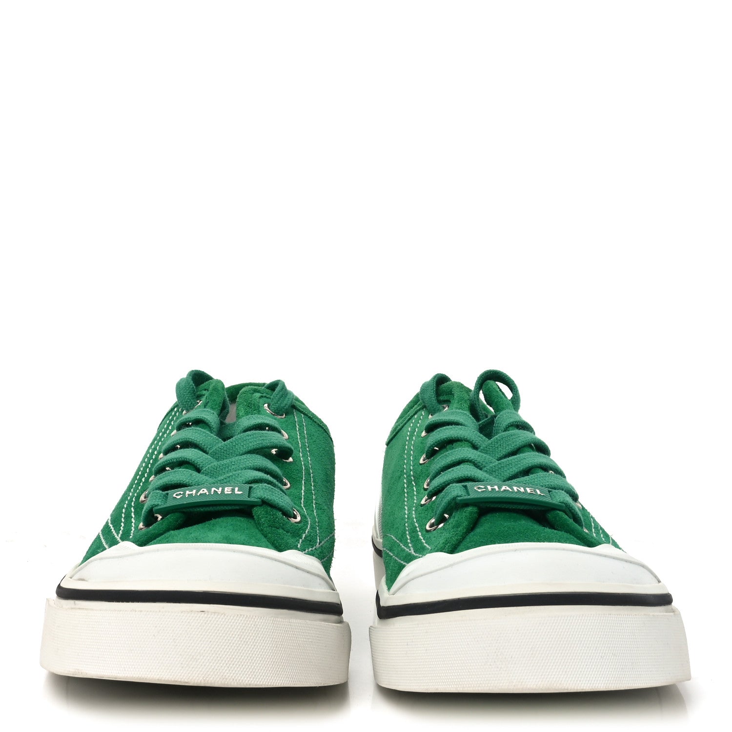 Suede Calfskin Lace Up Cap Toe Sneakers 39.5 Green