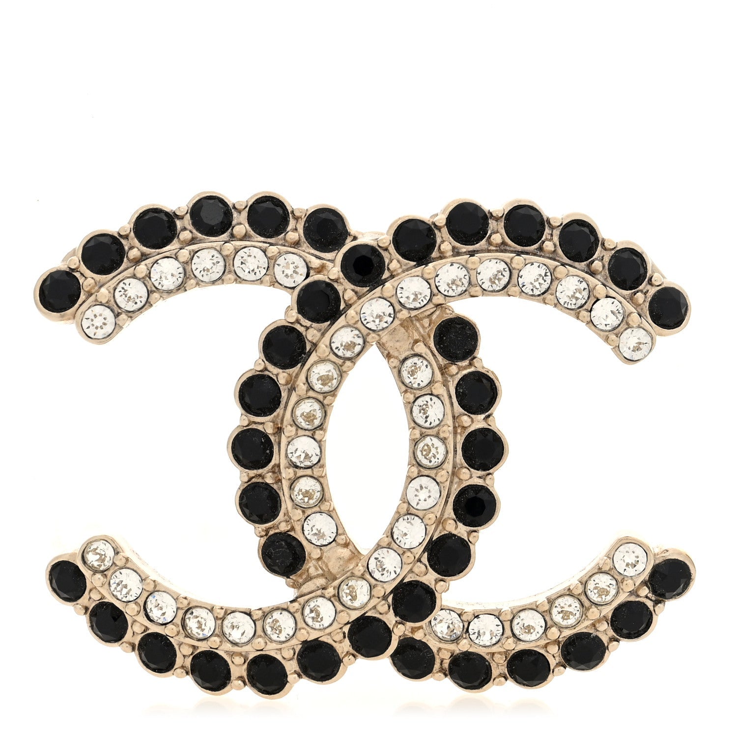 Metal Crystal CC Brooch Gold Black