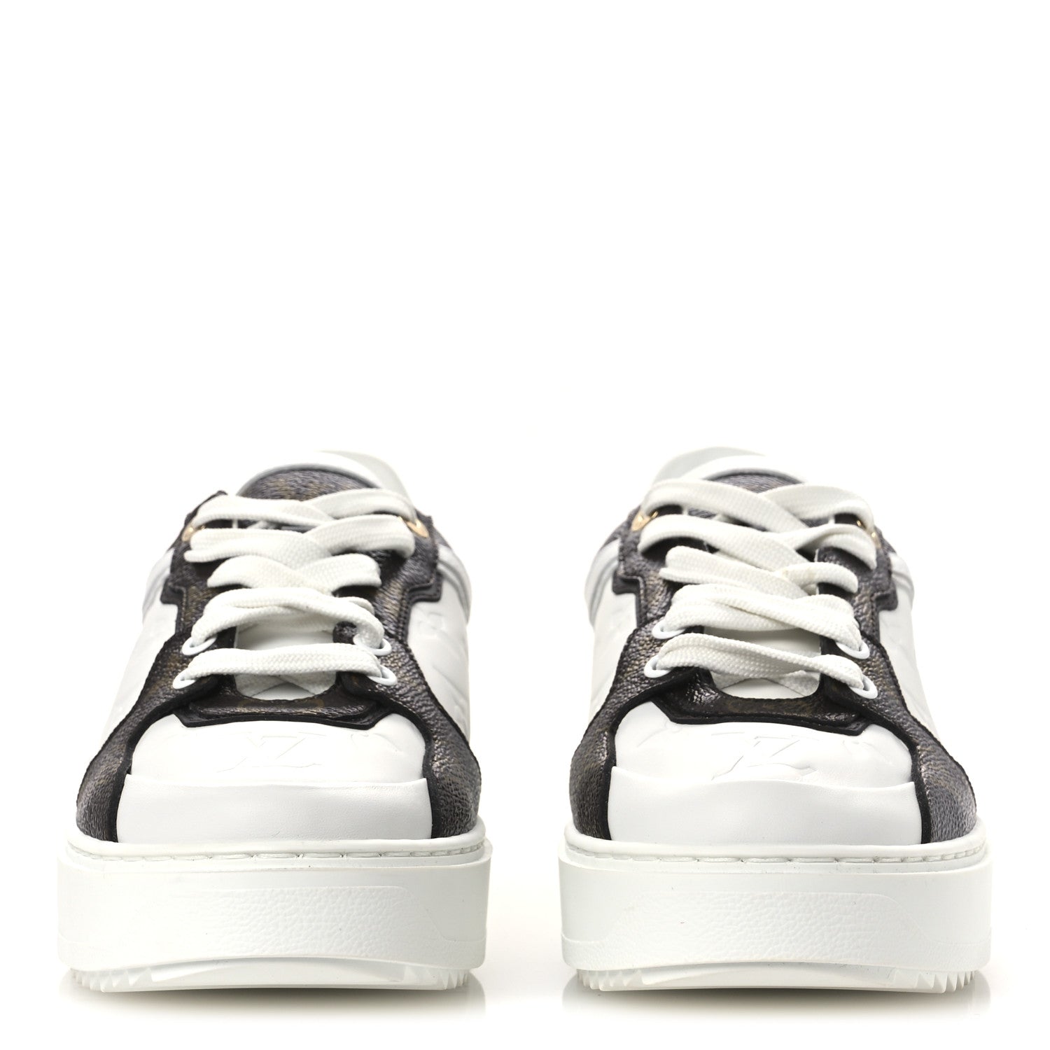 Lambskin Embossed Monogram Time Out Sneakers 39 White Brown