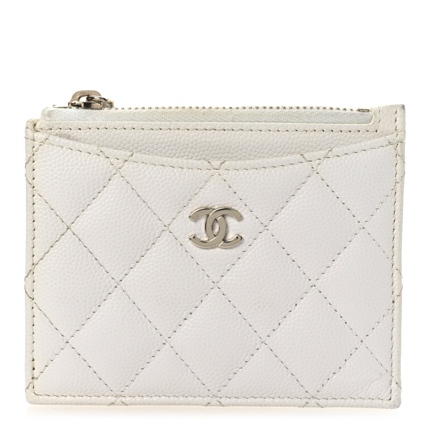 Caviar Quilted CC Zip Card Holder White