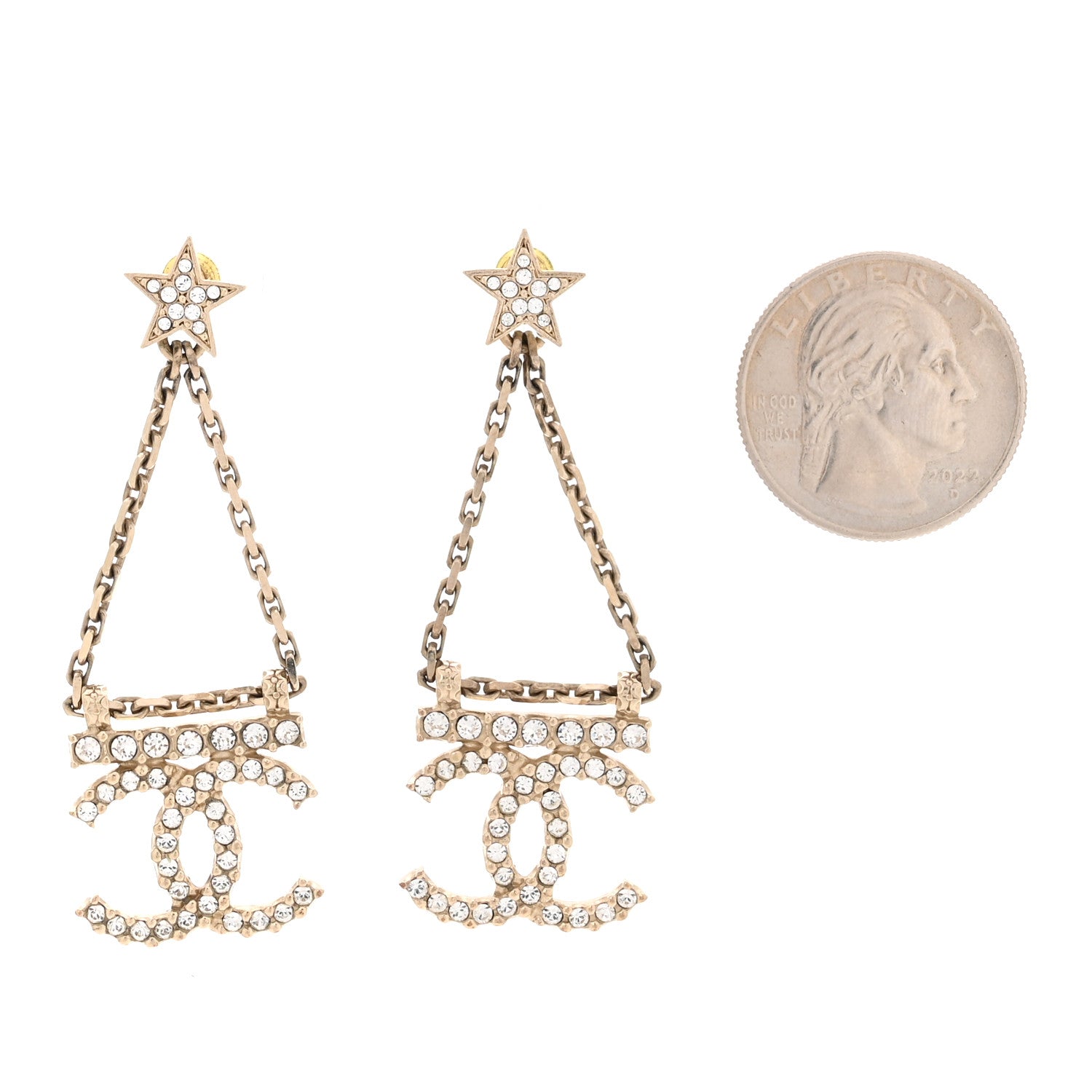 Crystal Star Drop CC Earrings Gold