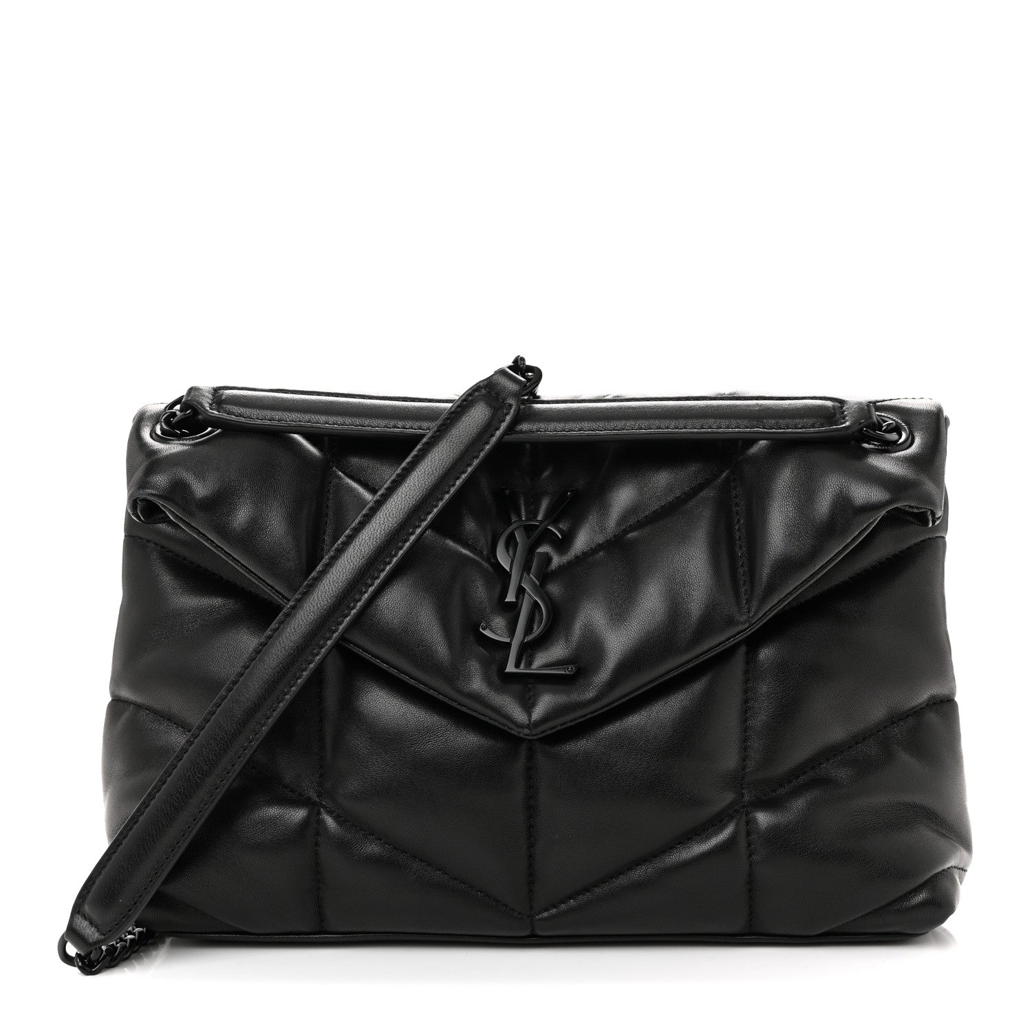 Lambskin Quilted Small Loulou Puffer Monogram Monochrome Chain Satchel Black
