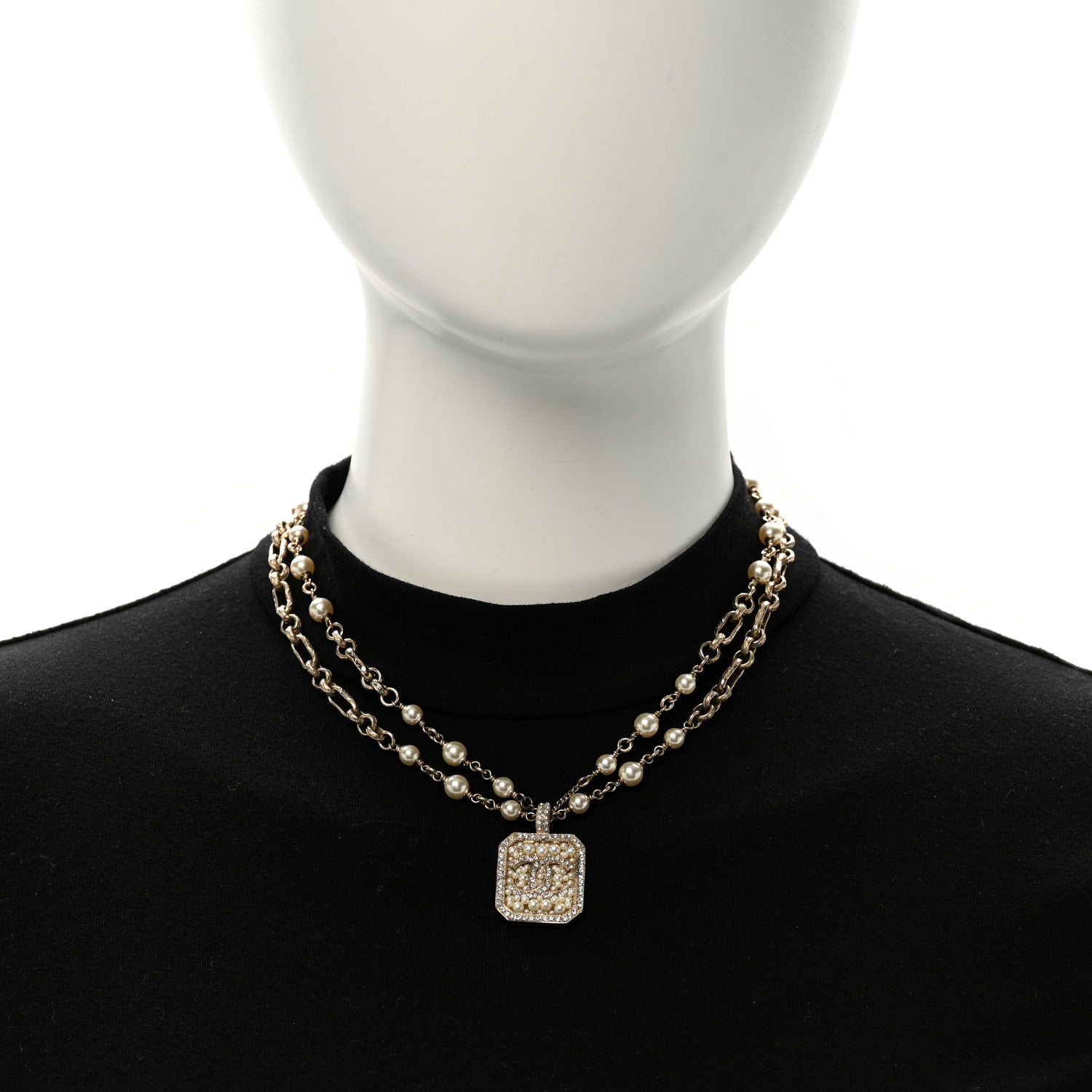 Pearl Crystal CC Double Strand Necklace Gold