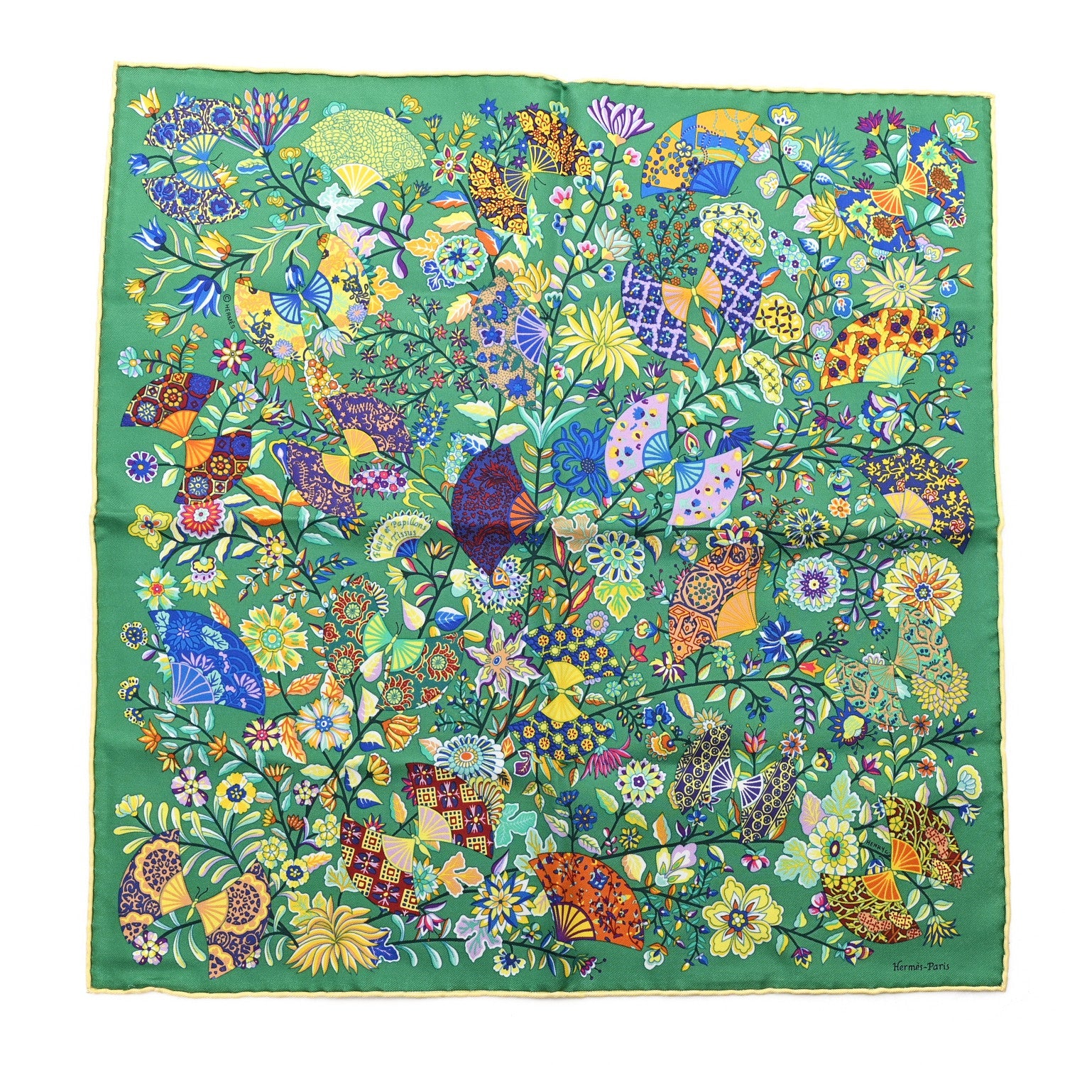 Silk Fleurs et Papillons de Tissus Pocket Square 45 Vert Violet Jaune