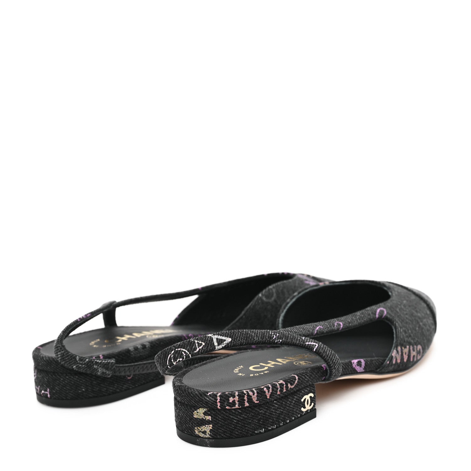 Denim Cap Toe Denim Mood Slingback Flats 36 Black Multicolor