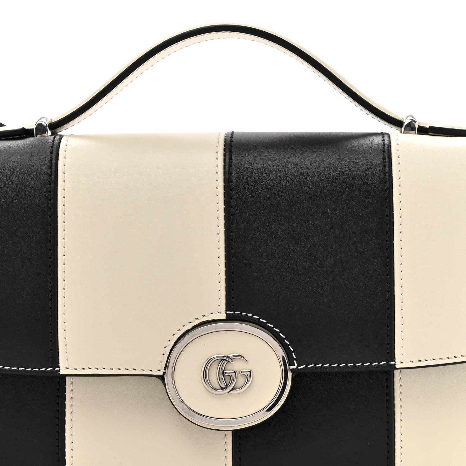 Senna Calfskin Lines Petite GG Top Handle Shoulder Bag Black Mystic White