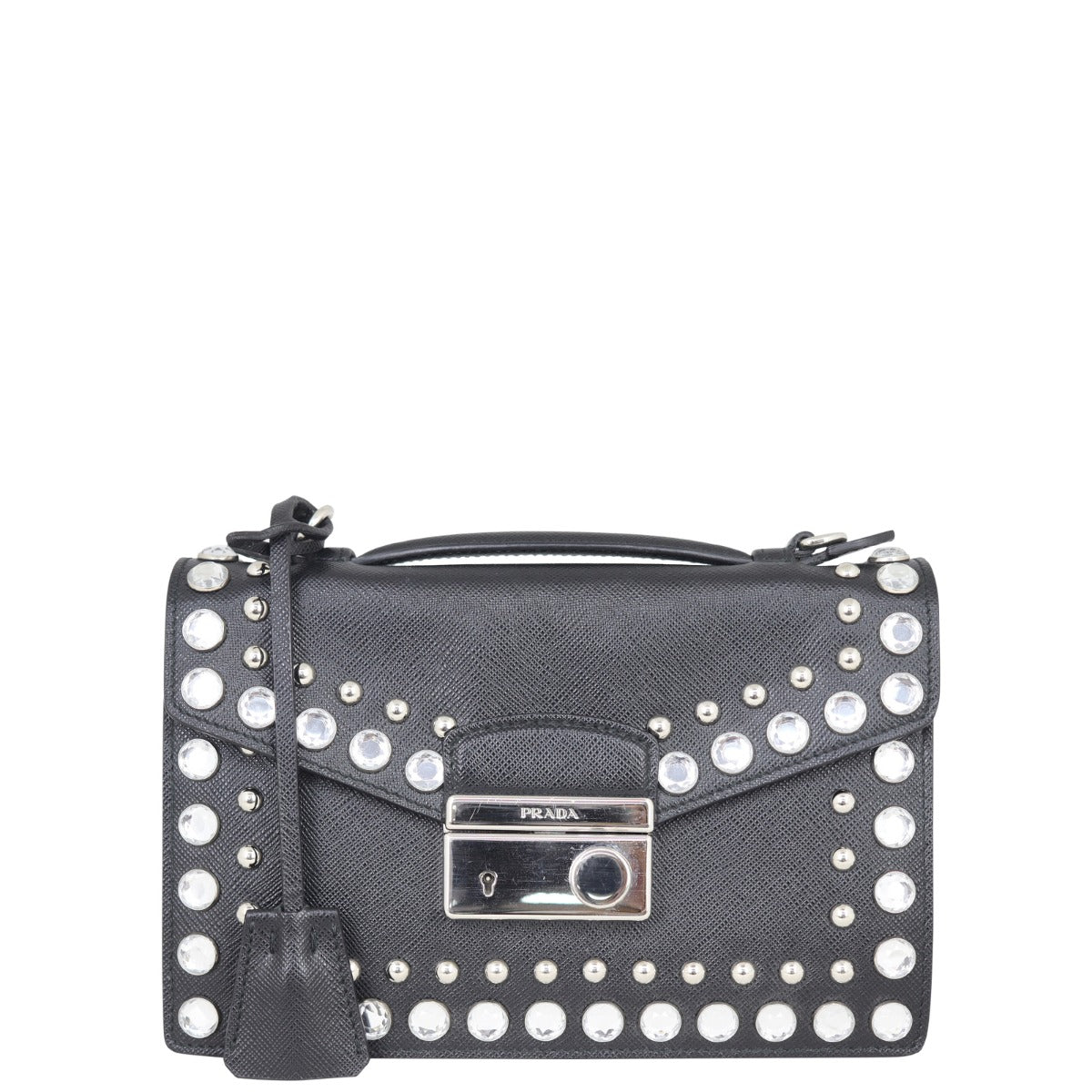 Prada Saffiano Lux Sound Crystal Studded Crossbody