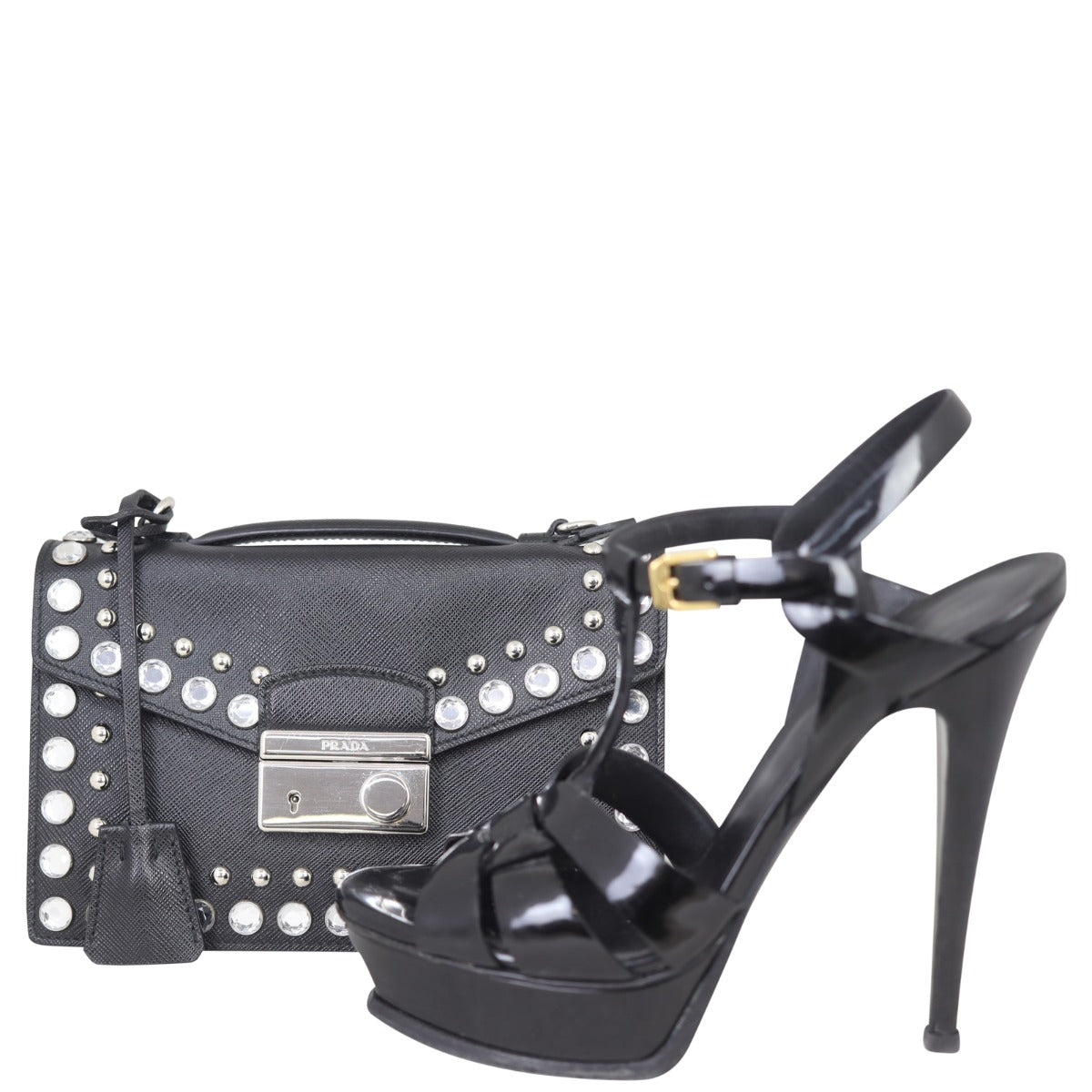 Prada Saffiano Lux Sound Crystal Studded Crossbody