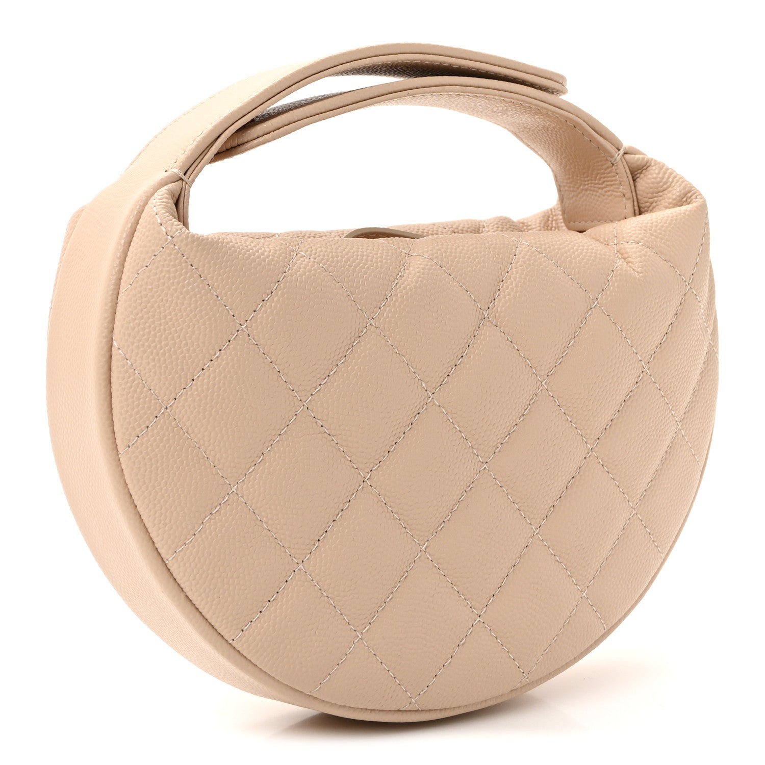 Caviar Quilted Polly Pocket Pouch Hobo Beige