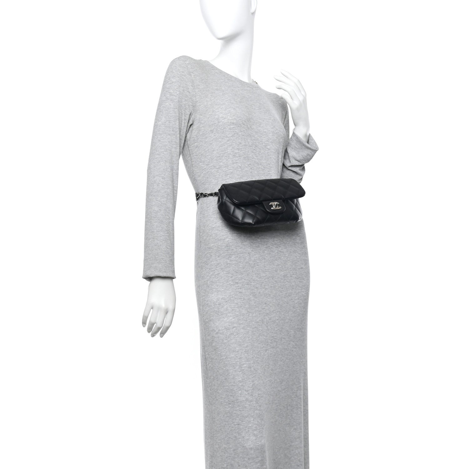Calfskin Quilted CC Uniform Flap Belt Bag Black