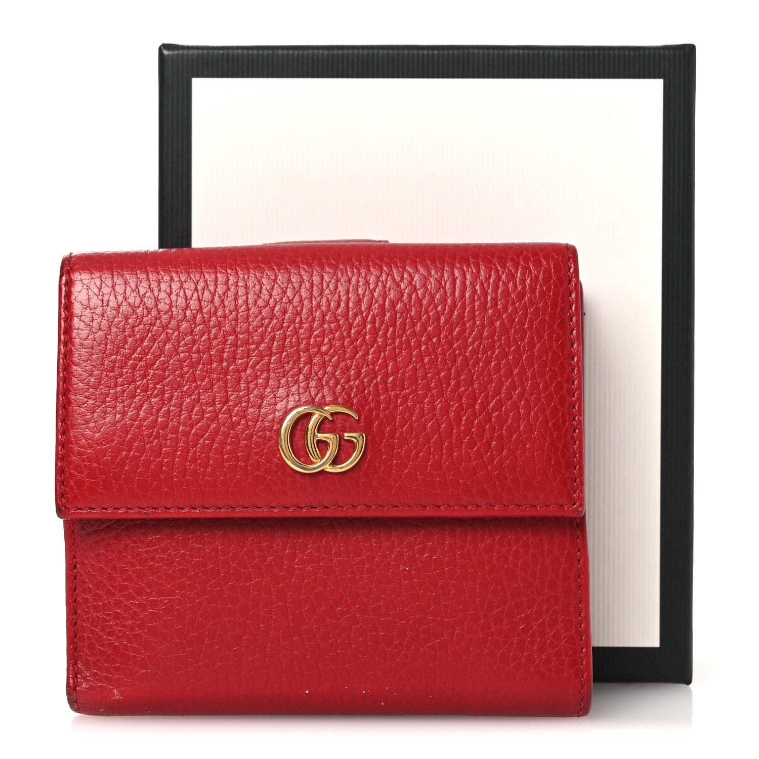 Dollar Calfskin Double G French Flap Wallet Hibiscus Red