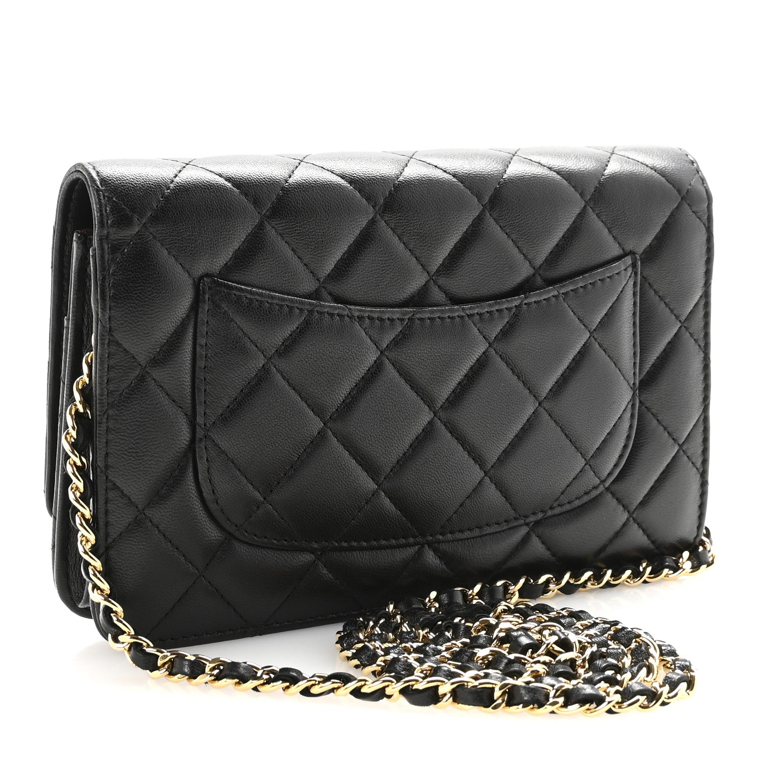 Lambskin Quilted Wallet On Chain WOC Black