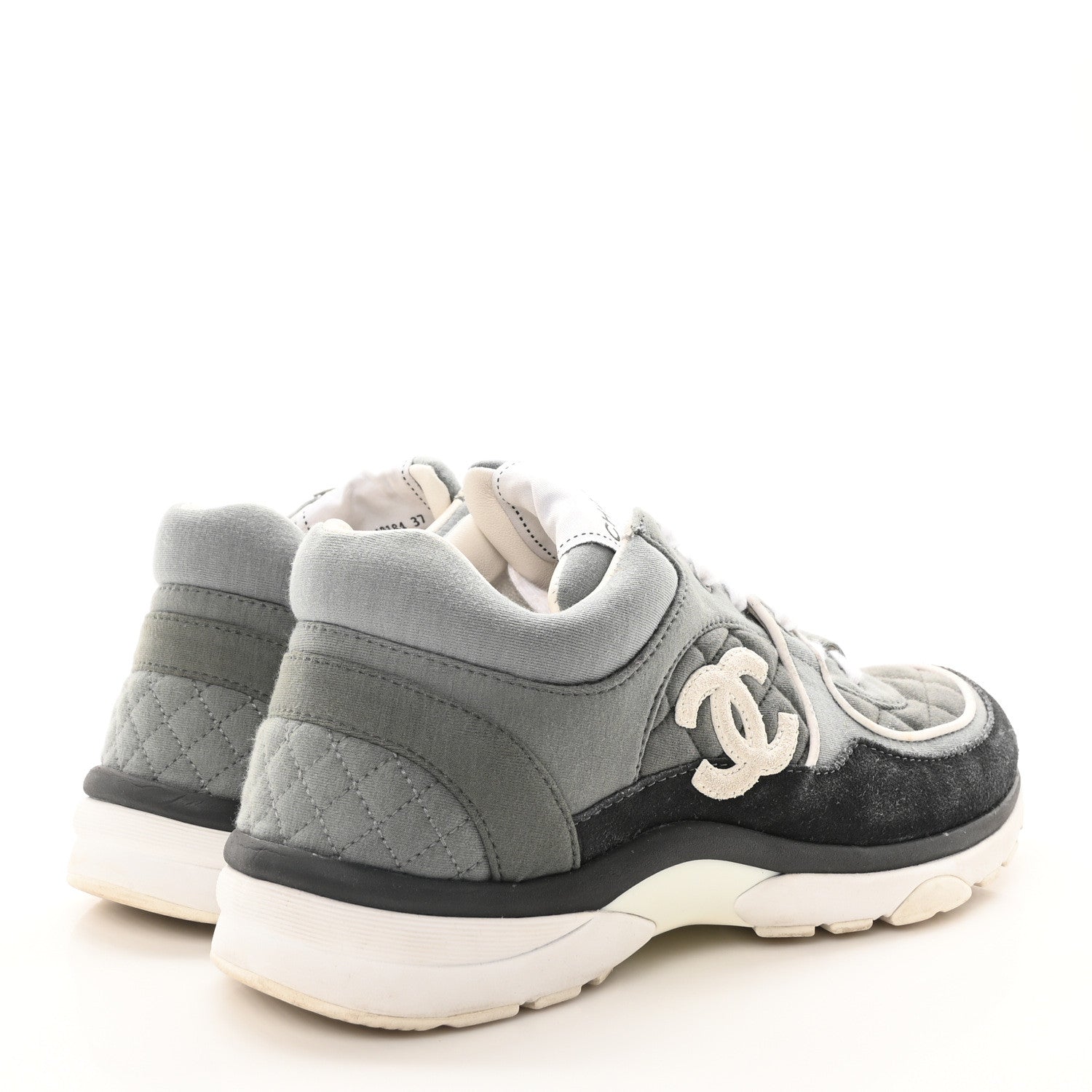 Fabric Suede Calfskin Quilted CC Sneakers 37 Dark Grey
