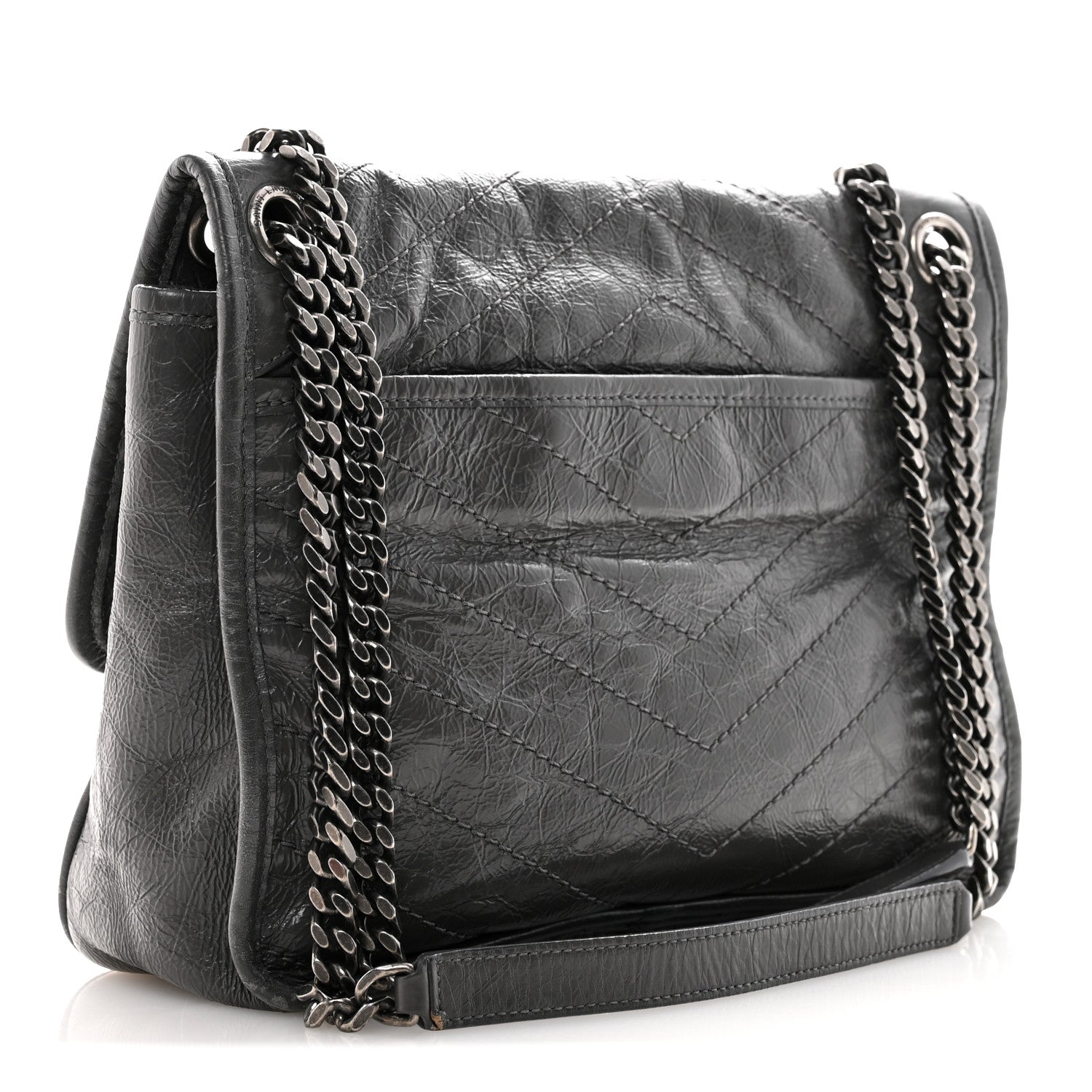 Crinkled Calfskin Matelasse Monogram Medium Niki Chain Satchel Fog