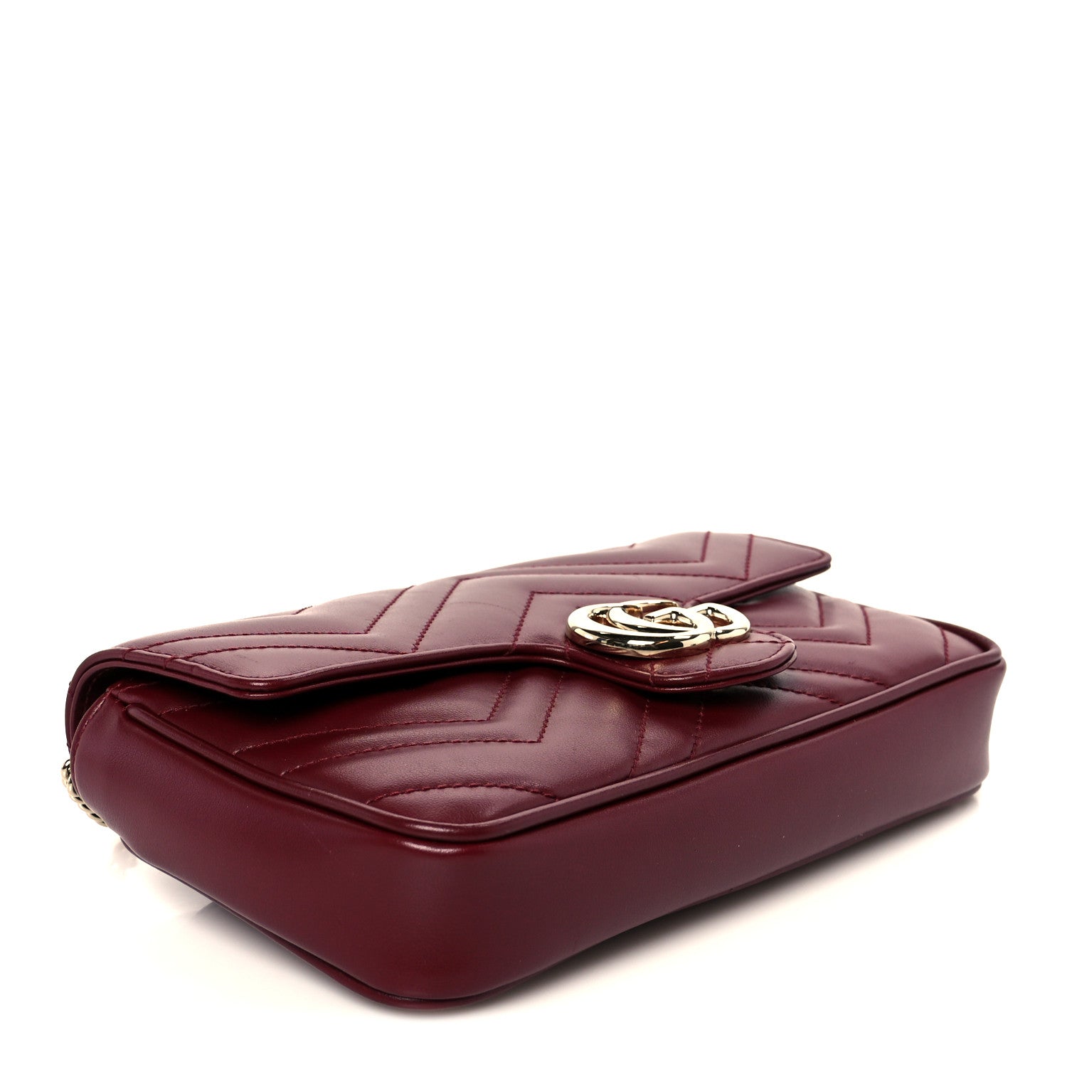 Calfskin Matelasse Mini GG Marmont Shoulder Bag With Card Holder Rosso Ancora