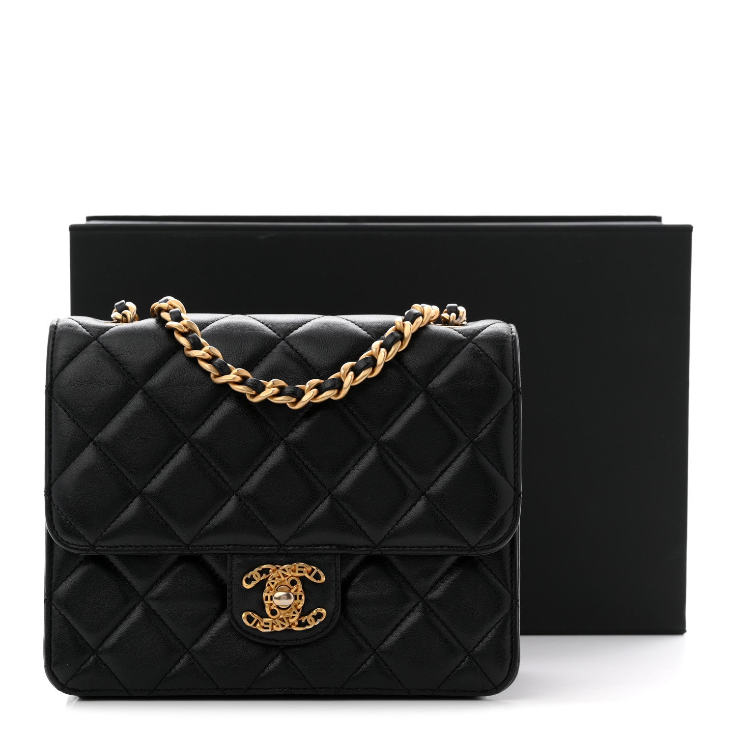 Lambskin Quilted CC Logo Mini Flap Black