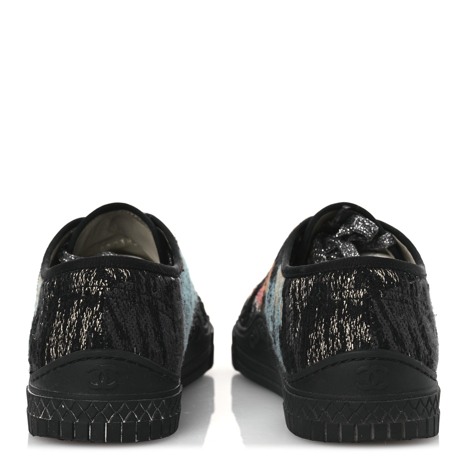 Metallic Tweed Low Top Sneakers 38 Black Multicolor