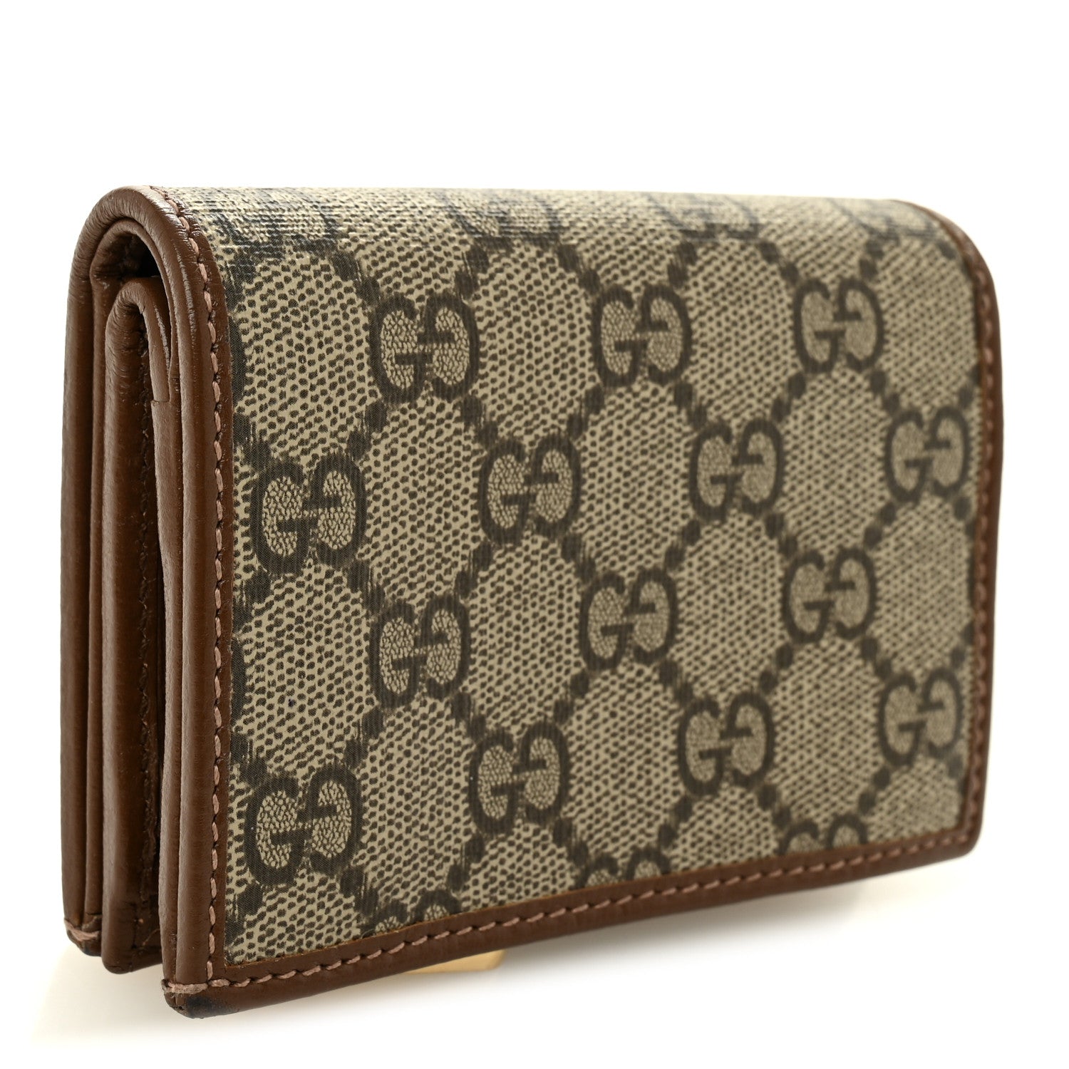 GG Supreme Monogram Horsebit 1955 Card Case Wallet Beige Ebony Brown Sugar
