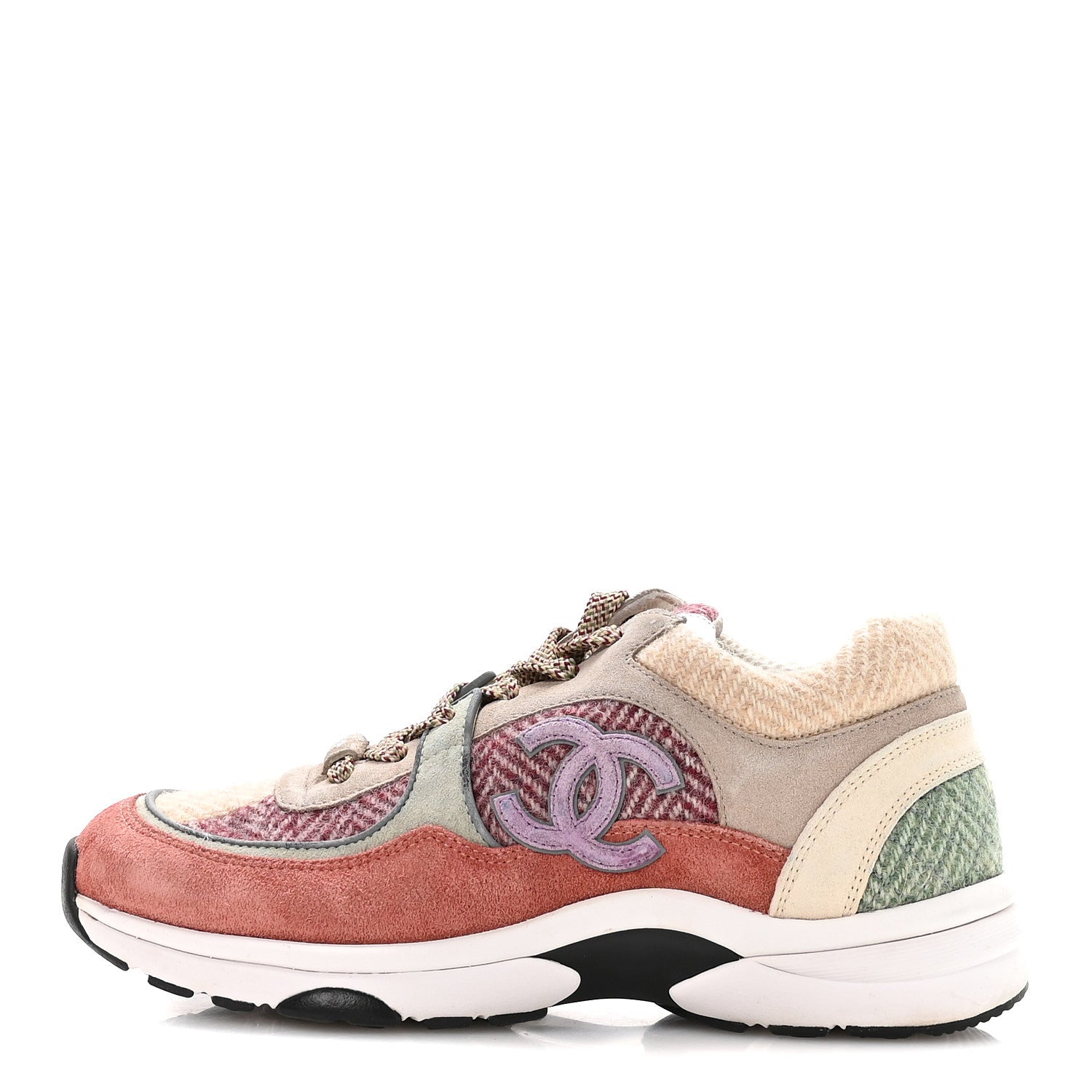 Fabric Suede Calfskin CC Sneakers 39 Pink Beige Multicolor