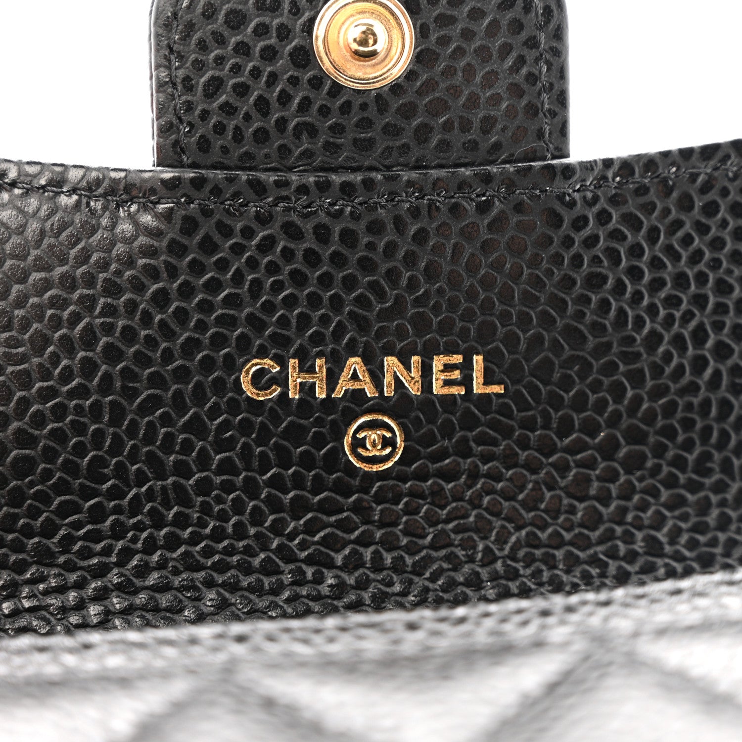 Caviar Quilted Flap Card Holder Wallet Black