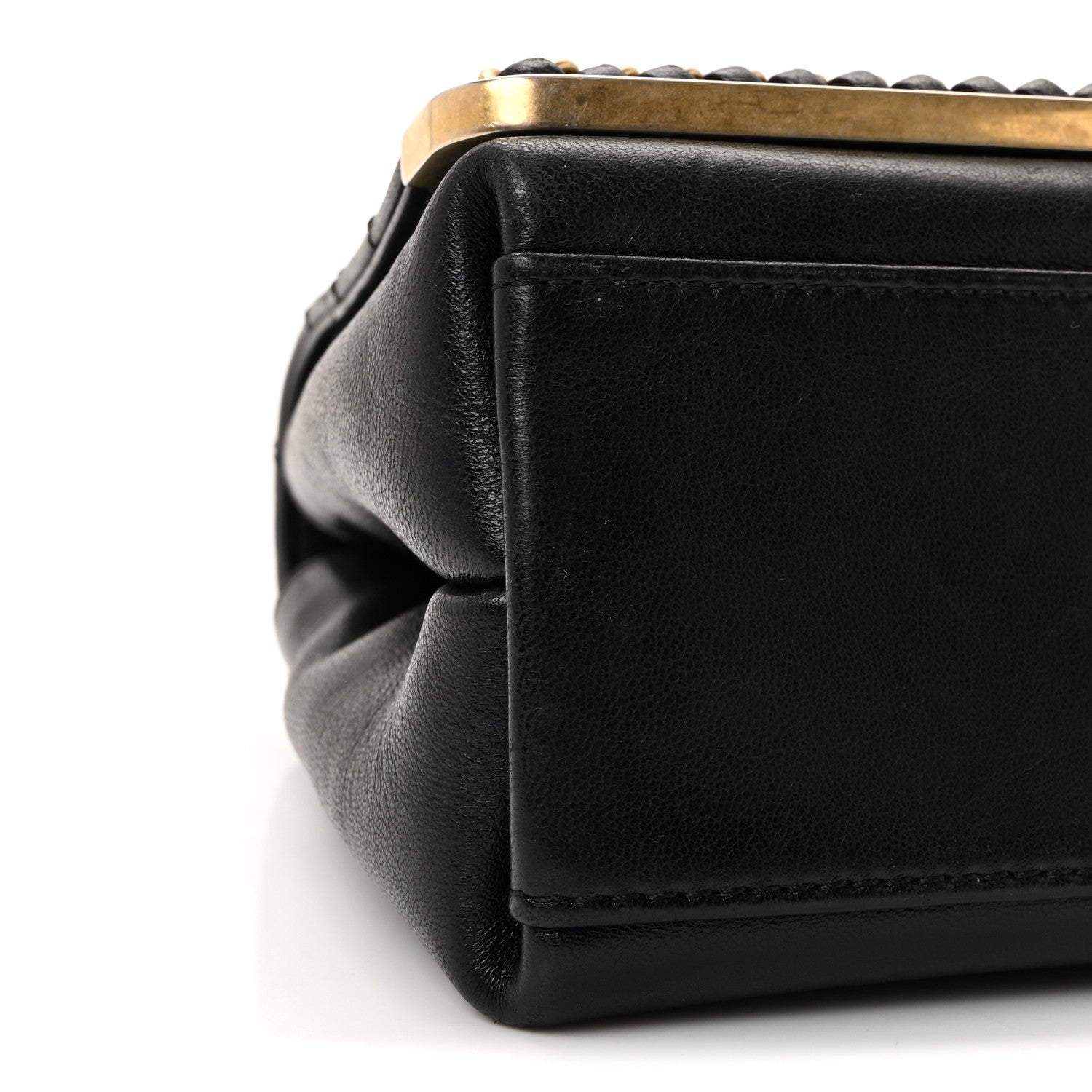 Sheepskin Chevron Stitched Chain Top Handle Flap Black