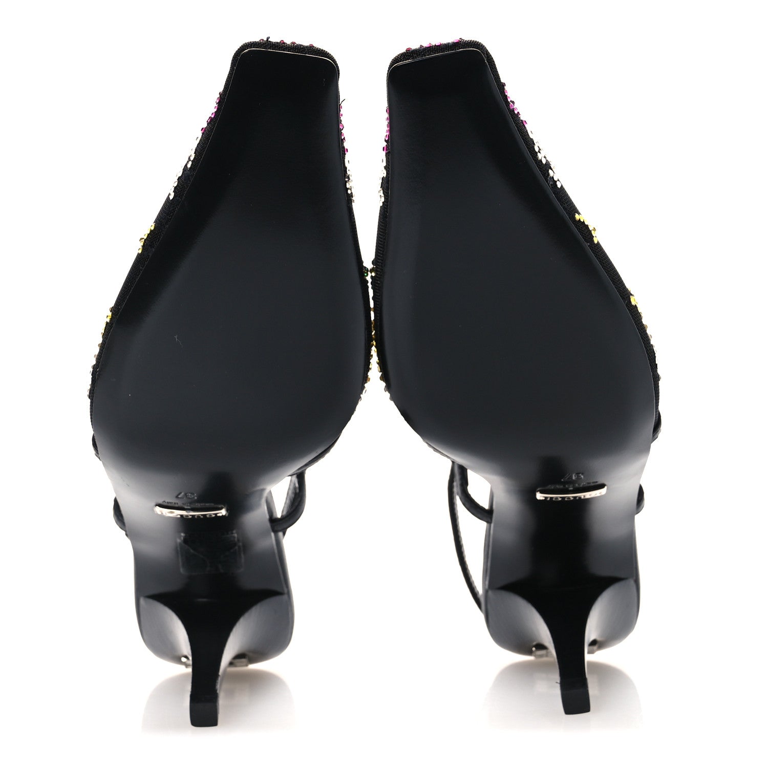 Tela Retino Nappa Charlotte Crystal GG Monogram Square G 75mm Slingback Pumps 37 Black