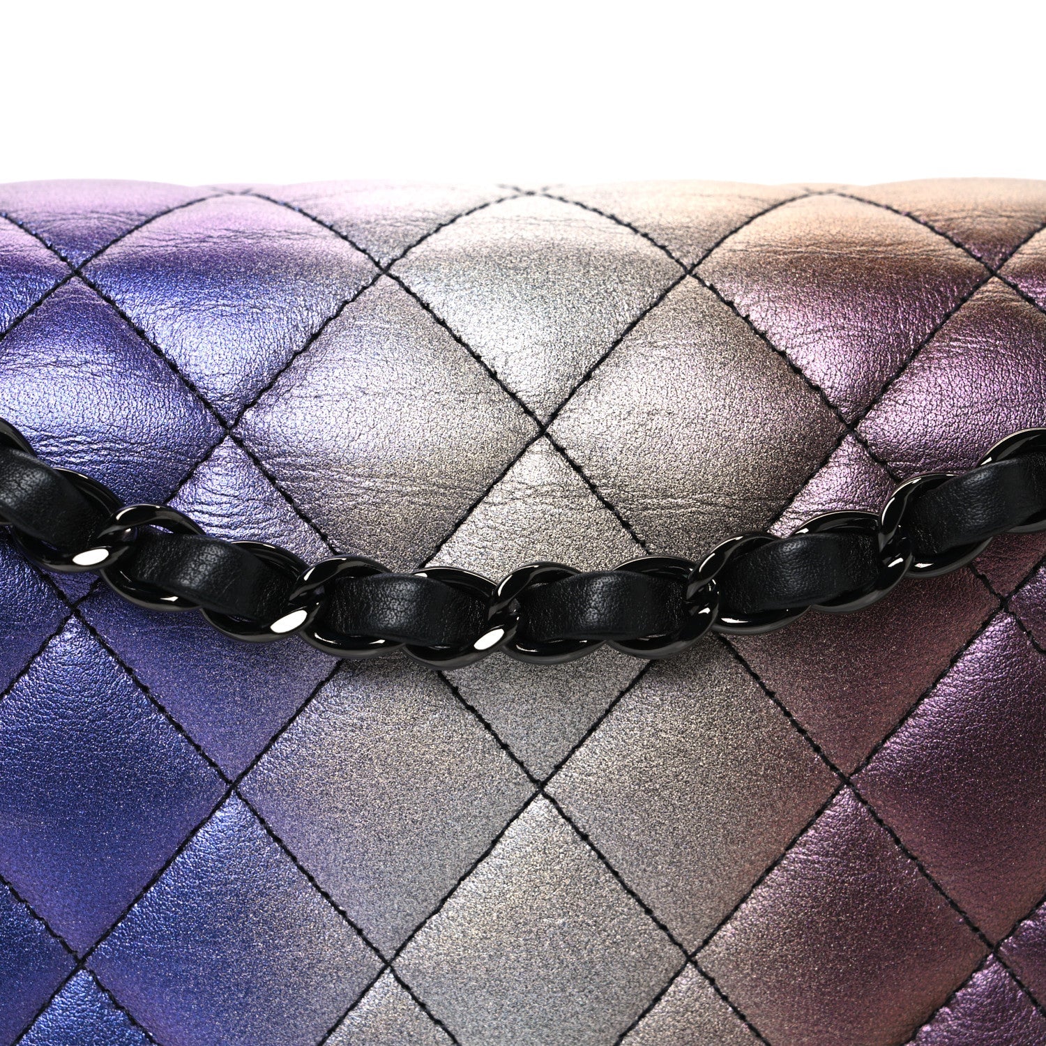 Metallic Calfskin Quilted Ombre Medium Double Flap Black
