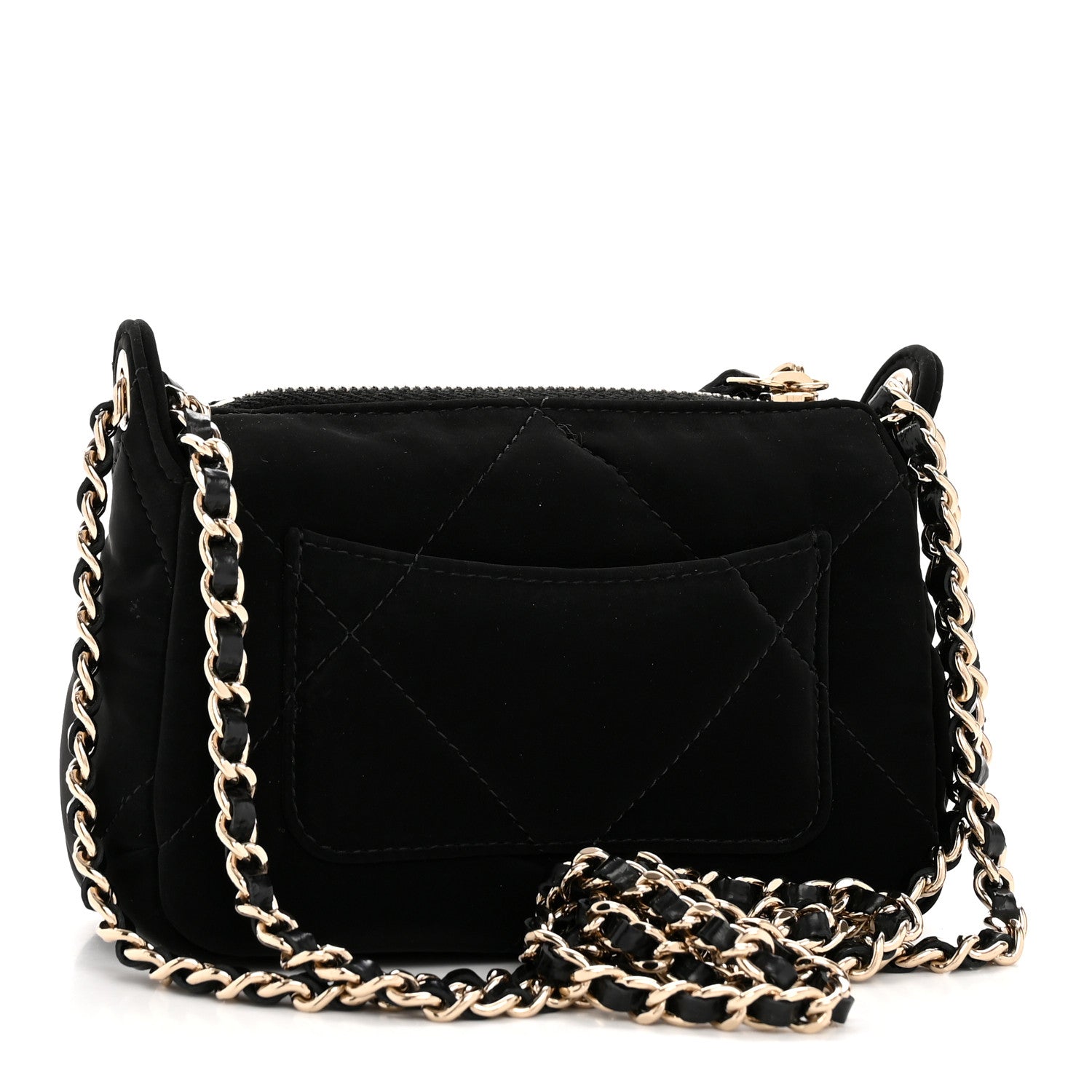 Velvet Effect Nylon Shiny Crumpled Calfskin Mini Quilted Chanel 25 Clutch With Chain Black