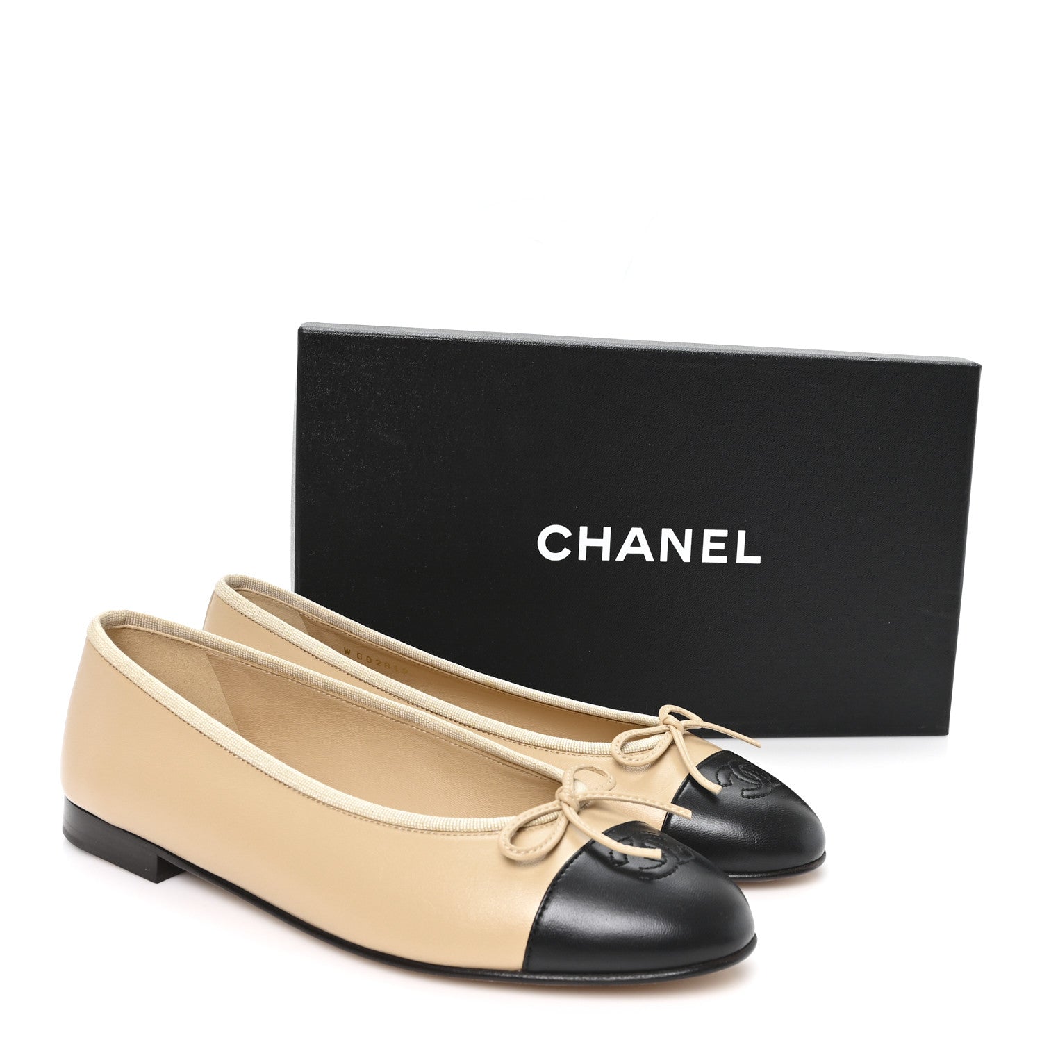 Lambskin Cap Toe CC Ballerina Flats 39.5 Beige Black