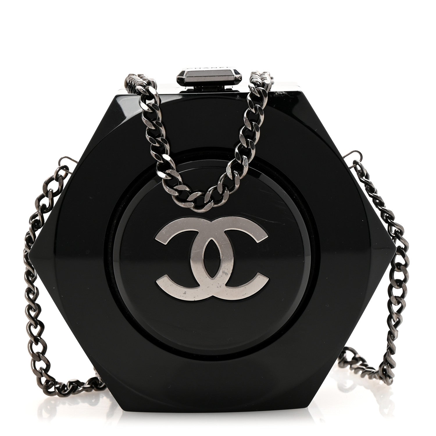 Plexiglass Octagon CC Minaudiere Clutch Black