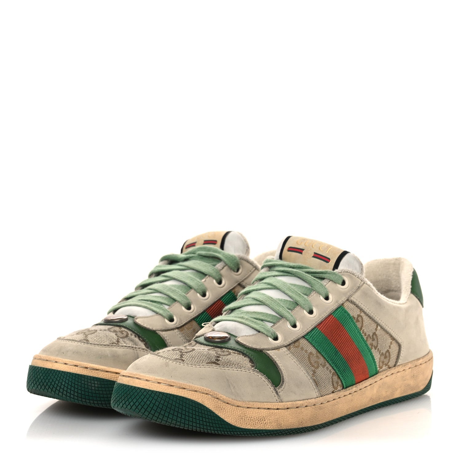 GG Monogram Nubuck Web Womens Screener Sneakers 40 New Sand Dusty Milk Vintage Green