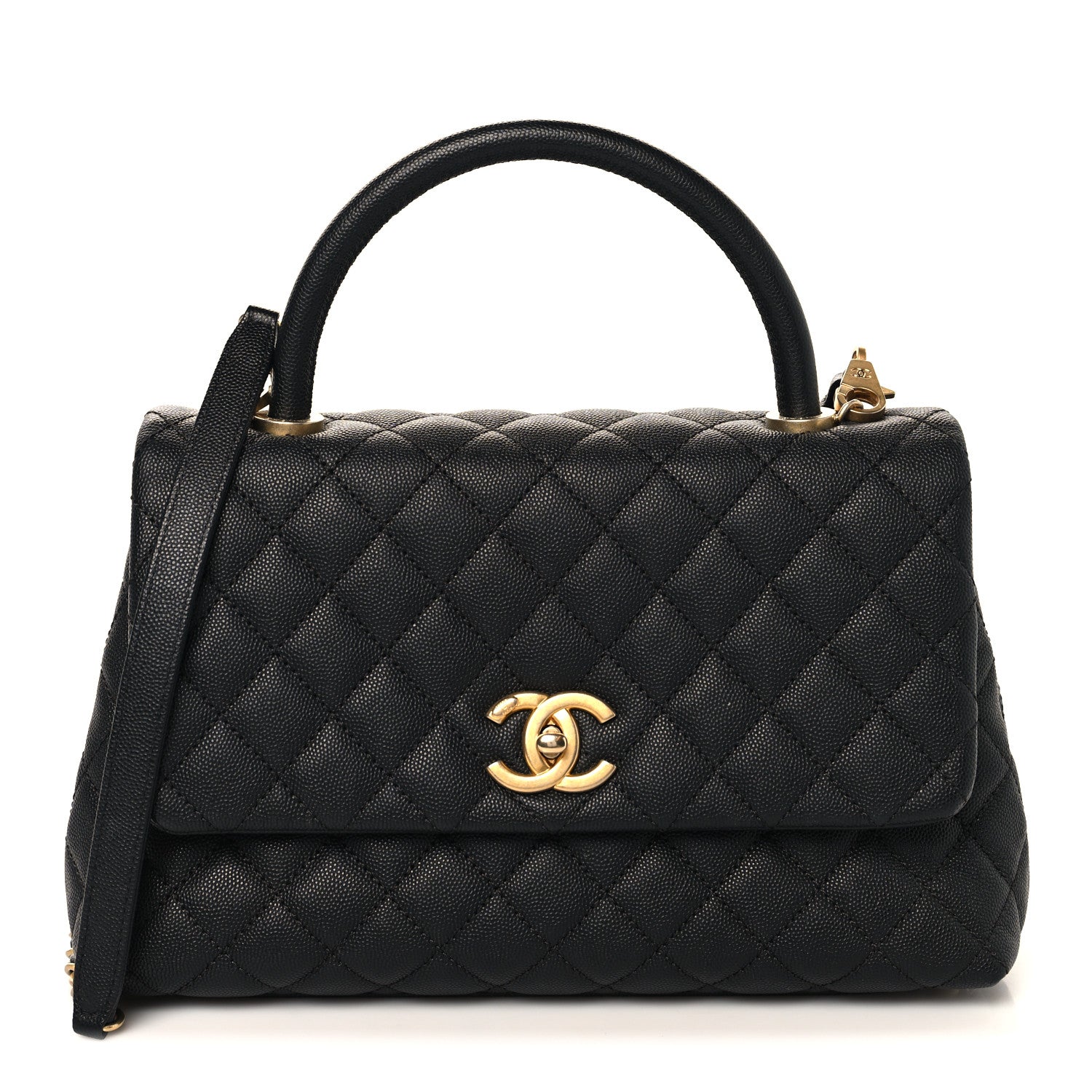 Caviar Quilted Small Coco Handle Flap Black
